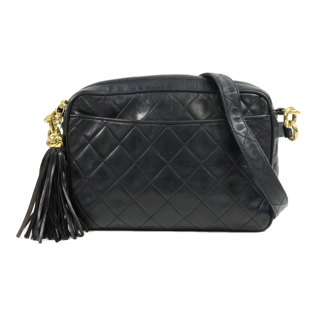 CHANEL CC Lambskin Shoulder Bag Black Vintage: CHANEL CC Lambskin Shoulder Bag Black Vintage Vintage shoulder bag in black lambskin (sheep leather) with CC hardware. It features a shoulder strap, a fastener closure, and multiple pockets for practi