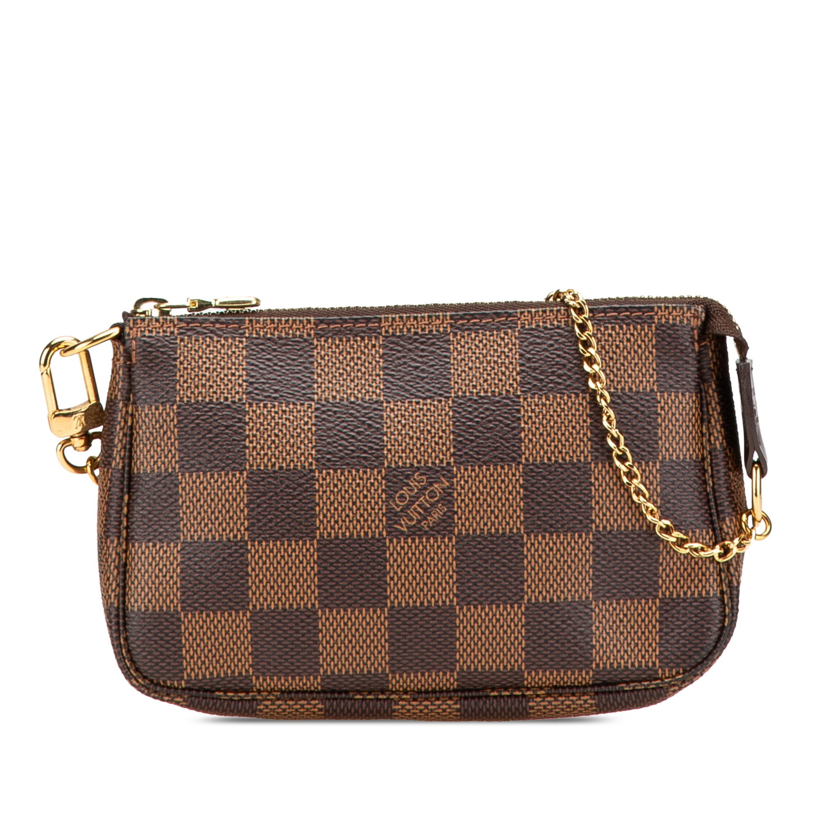 Louis Vuitton Damier Ebene Mini Pochette Stylish Brown Canvas Bag: Louis Vuitton Damier Ebene Mini Pochette Stylish Brown Canvas Bag Introducing the Louis Vuitton Damier Ebene Mini Pochette Accessoires, a stylish and functional accessory crafted from durable damier e