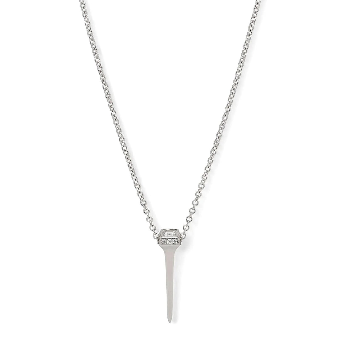 LUGANO 18k White Gold Kite Nail Diamond Pendant Necklace 0.31 ctw: LUGANO 18k White Gold Kite Nail Diamond Pendant Necklace 0.31 ctw This Lugano Kite Nail pendant necklace is crafted from 18k white gold and features 0.31 carats of natural princess and round brilliant