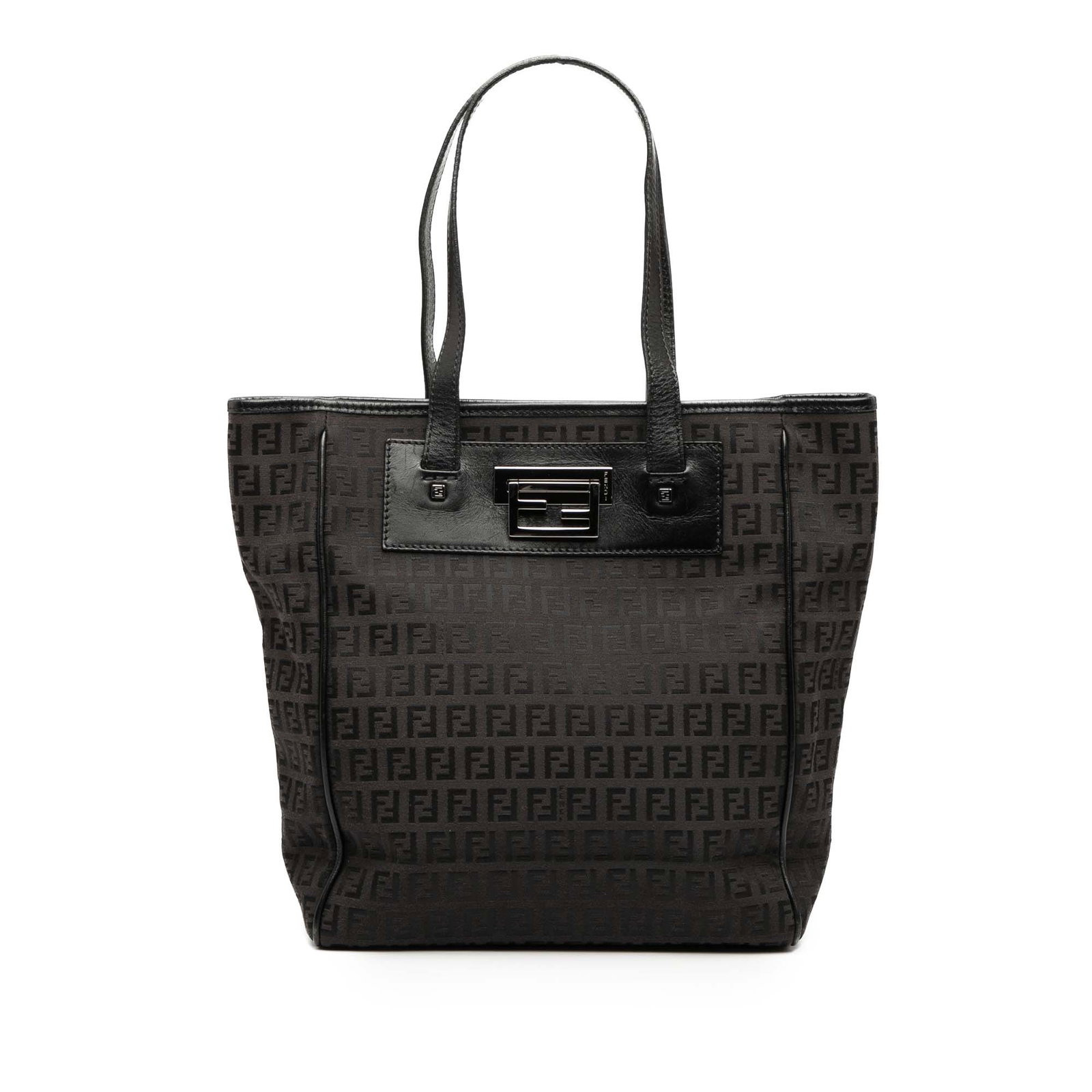 Fendi Zucchino Canvas Tote Bag with Leather Trim: Fendi Zucchino Canvas Tote Bag with Leather Trim Elevate your accessory collection with the Fendi Zucchino Canvas Tote, a sophisticated blend of style and function. This tote showcases a durable canva