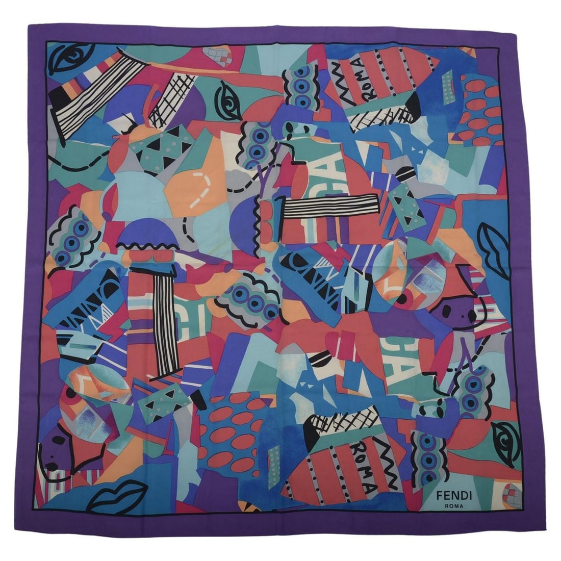 Fendi Silk Square Scarf Multicolor Abstract Design With Original Box: Fendi Silk Square Scarf Multicolor Abstract Design With Original Box This Fendi Abstract Art scarf is crafted from 100% silk and features a vibrant multi-color abstract design. It includes the origina