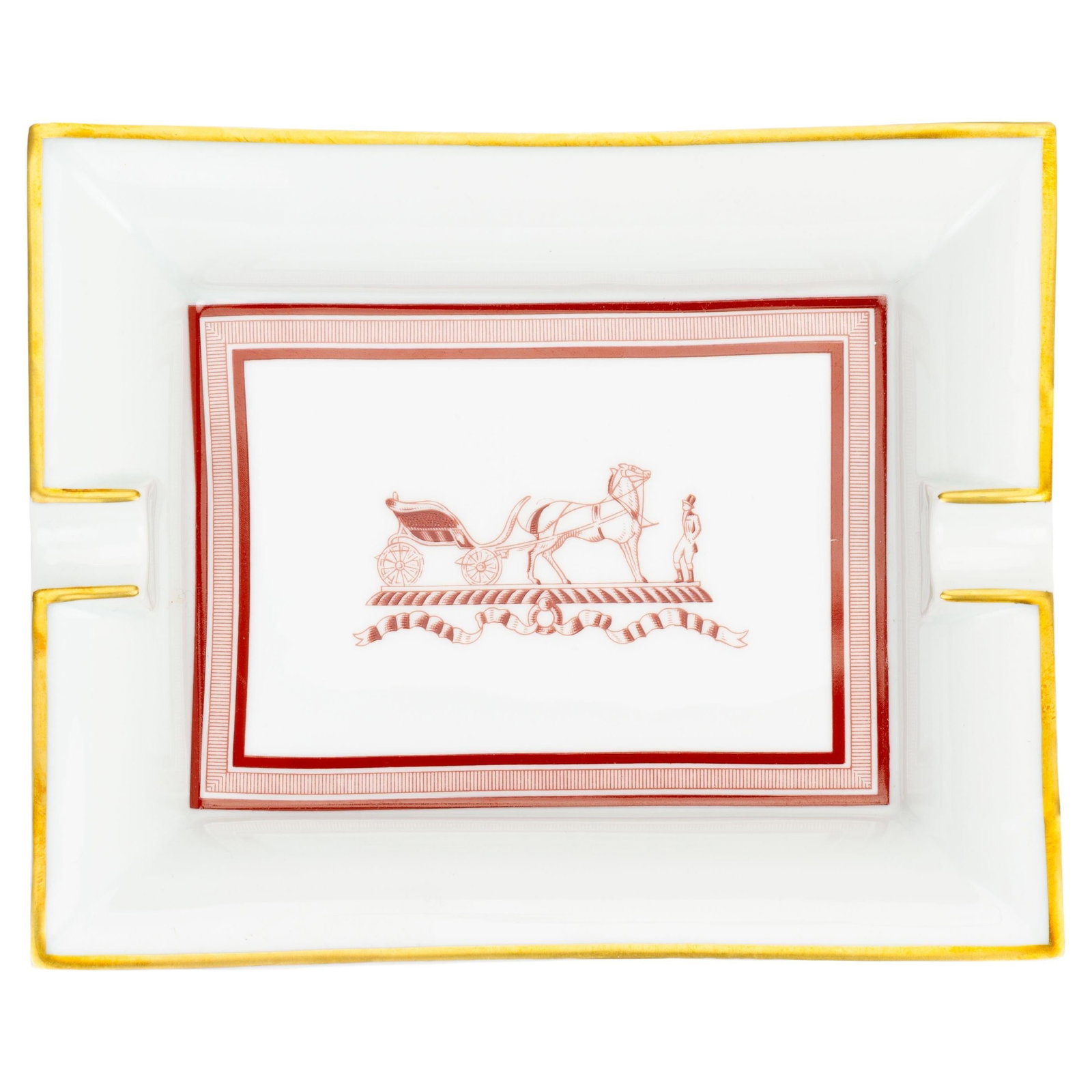 Hermes Porcelain Horse and Carriage Ashtray Red Mid-20th Century (1 of 7)