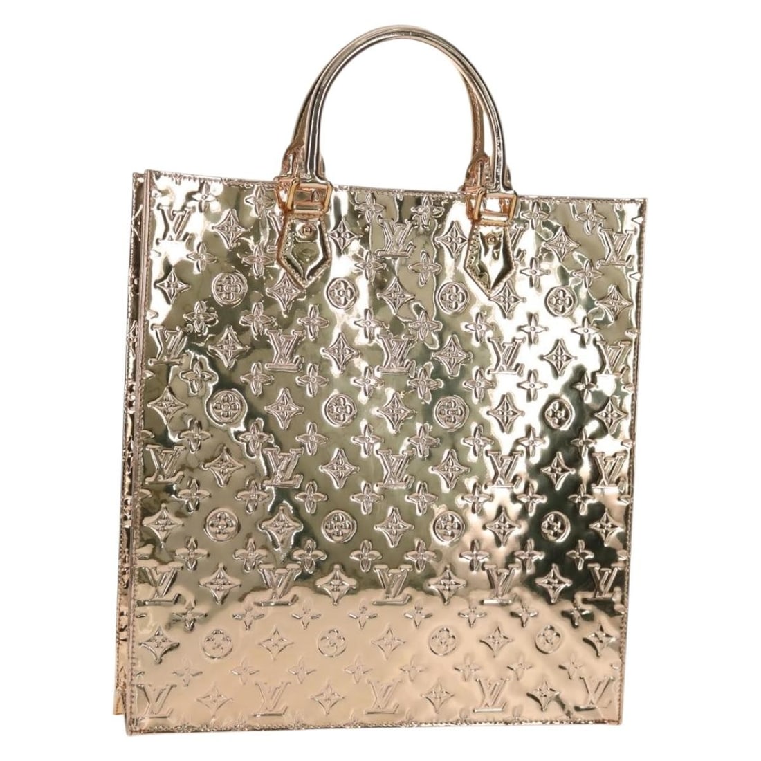 Louis Vuitton M40268 Sac Plat Hand Bag Monogram Miroir Gold Dore: Louis Vuitton M40268 Sac Plat Hand Bag Monogram Miroir Gold Dore A Louis Vuitton Monogram Miroir Sac Plat handbag in Gold/Dore, crafted from Monogram Miroir canvas. This tote-style handbag is made in 