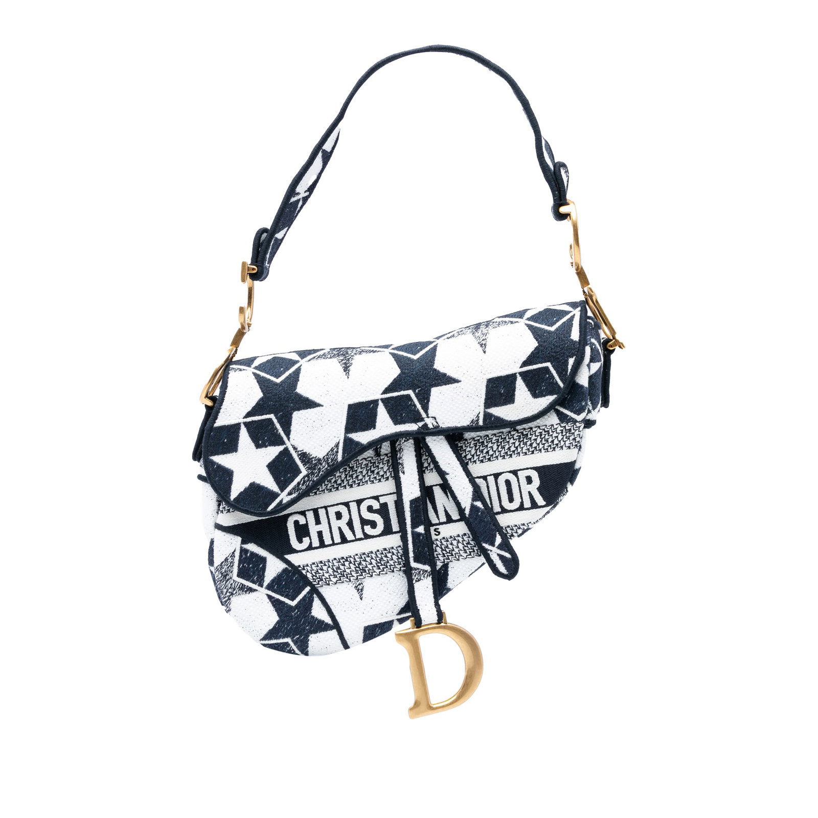 Dior Embroidered Canvas Stars Saddle Bag White Fabric Italy (1 of 8)