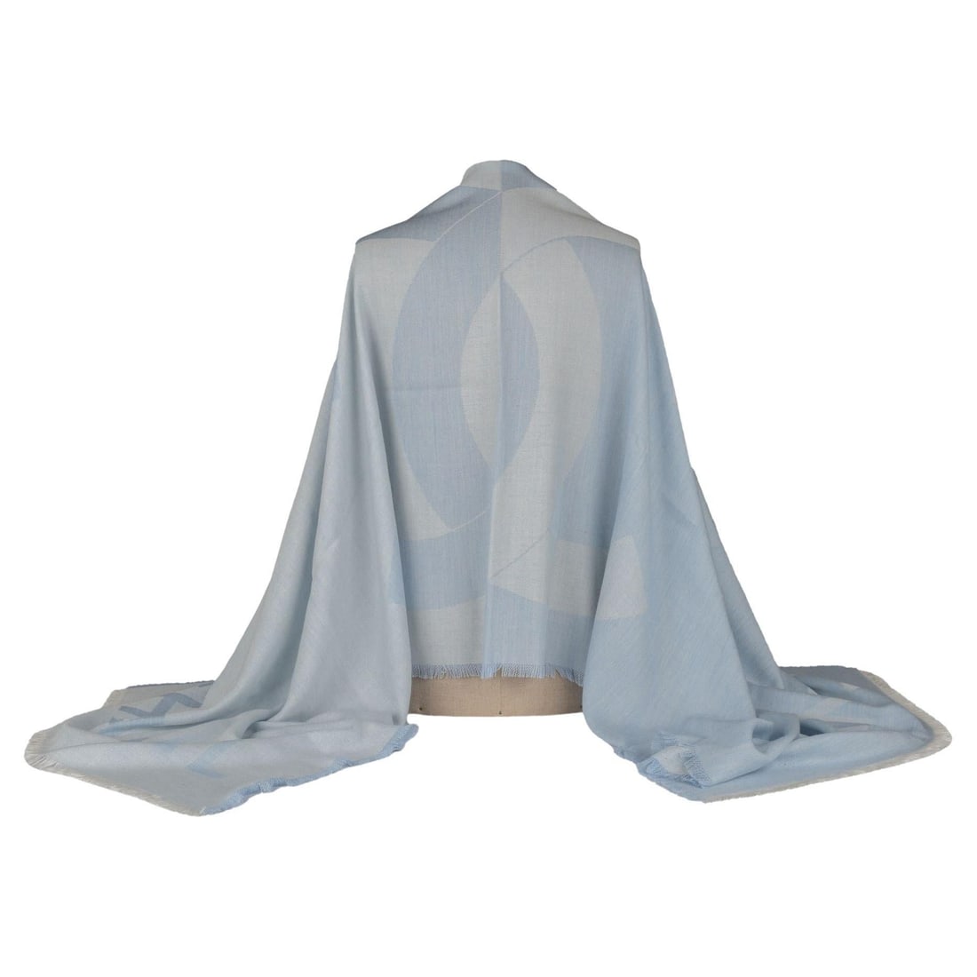 Chanel Celeste Cashmere Shawl with CC Logo 30 x 82 in Italy: Chanel Celeste Cashmere Shawl with CC Logo 30 x 82 in Italy This exquisite Chanel Cashmere Shawl in a stunning celeste color is a must-have accessory for any fashion enthusiast. Featuring a prominent 