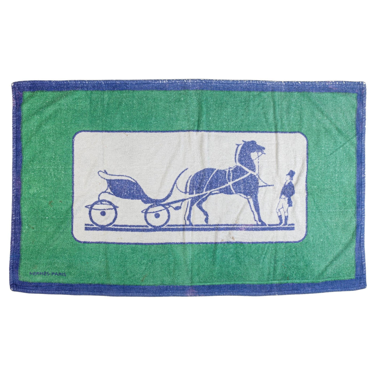 Hermes Vintage Carriage Beach Towel Blue Green 33.5 x 55 in (1 of 7)