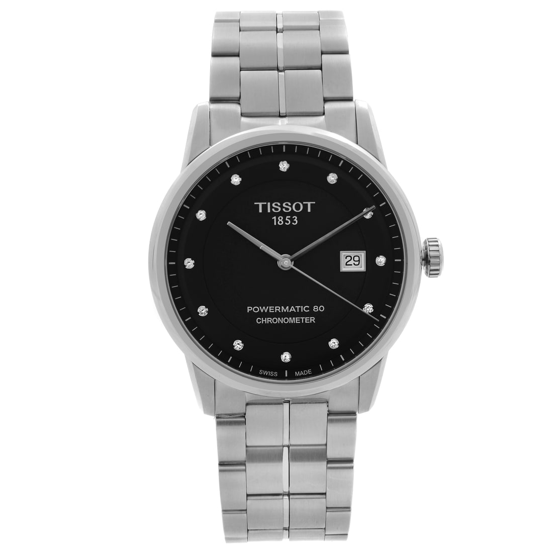 Tissot T-Classic Automatic Watch Black Dial Diamond Markers T086.408.11.056.00: Tissot T-Classic Automatic Watch Black Dial Diamond Markers T086.408.11.056.00 Discover the exquisite Tissot T-Classic Steel Black Diamond Dial Automatic Watch, a perfect blend of elegance and functio
