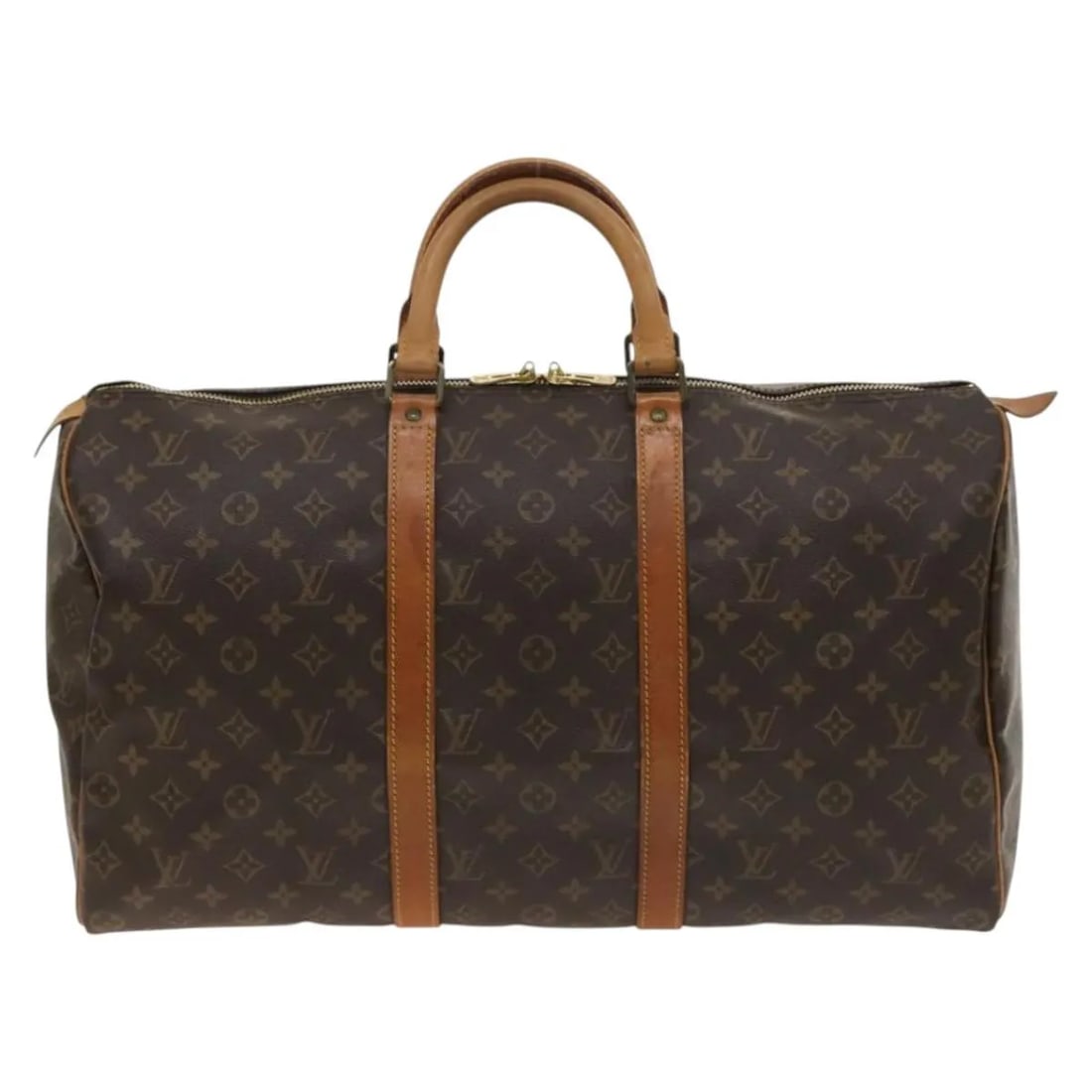 Louis Vuitton Monogram Canvas Keepall Unisex Travel Bag 50cm: Louis Vuitton Monogram Canvas Keepall Unisex Travel Bag 50cm This Louis Vuitton Keepall Bag features the signature Monogram Canvas in brown and is designed for unisex use. It shows visible signs of we
