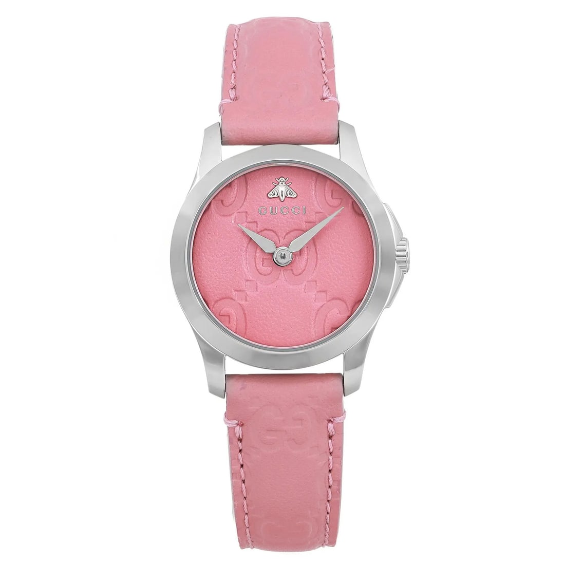 Gucci G-Timeless 27mm Quartz Pink Dial Ladies Watch YA126578: Gucci G-Timeless 27mm Quartz Pink Dial Ladies Watch YA126578 This Gucci G-Timeless wristwatch combines elegance with functionality, featuring a stylish pink dial and a casual design suitable for every