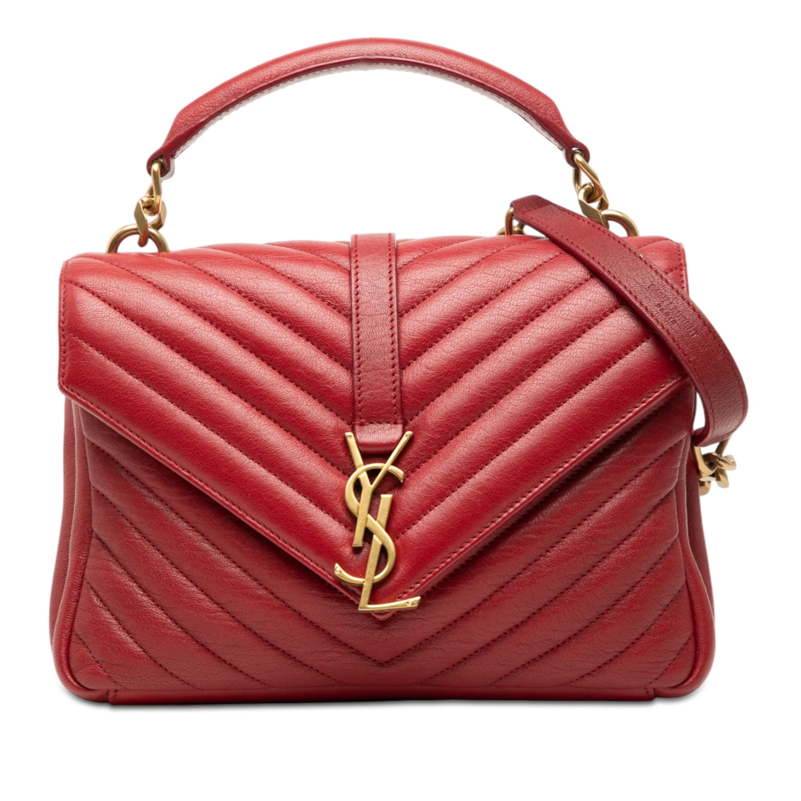 Saint Laurent College Red Quilted Leather Satchel (1 of 7)