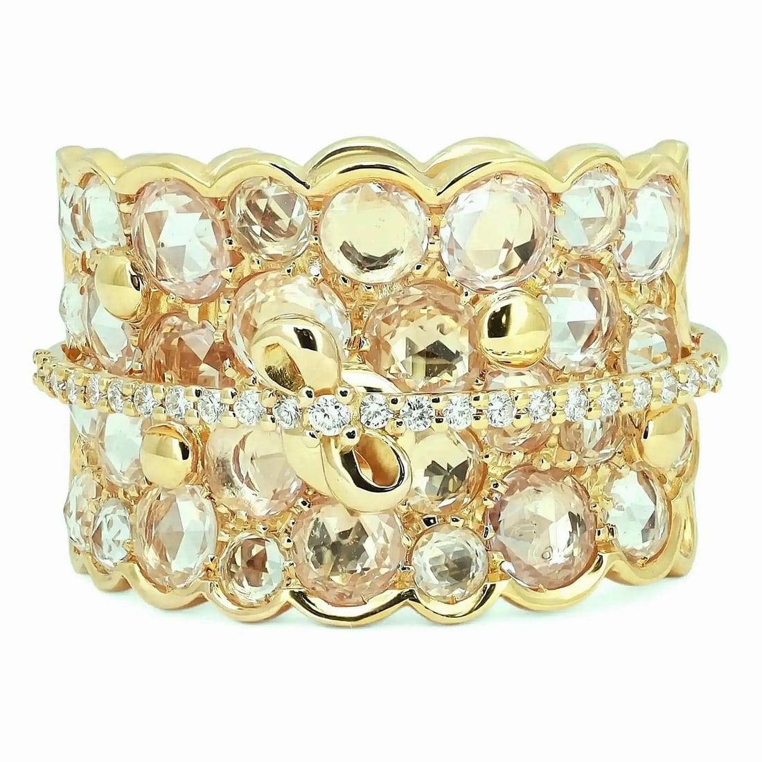 18k Yellow Gold Ring With 4.45ct White Sapphire and Diamond Accents by Giovanni Ferraris: 18k Yellow Gold Ring With 4.45ct White Sapphire and Diamond Accents by Giovanni Ferraris This Giovanni Ferraris cocktail ring is expertly crafted in 18k yellow gold, featuring 4.45 carats of natural w
