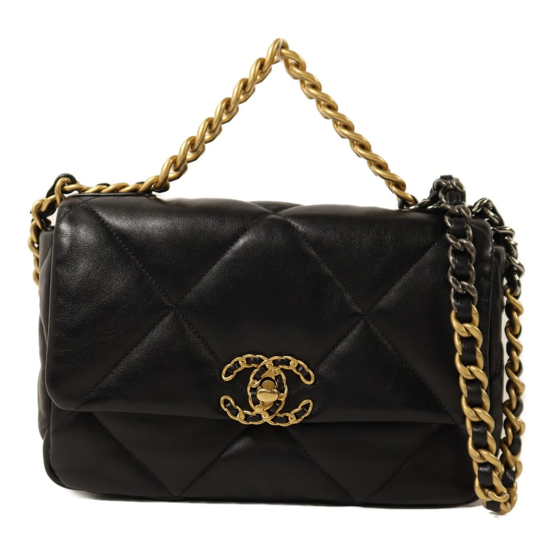 CHANEL AS1160 C19 Small Shoulder Bag Black Lambskin Leather: CHANEL AS1160 C19 Small Shoulder Bag Black Lambskin Leather CHANEL CC C19 Small Chain Shoulder Bag in black lambskin (sheep leather), model AS1160. This shoulder bag is designed for women and features