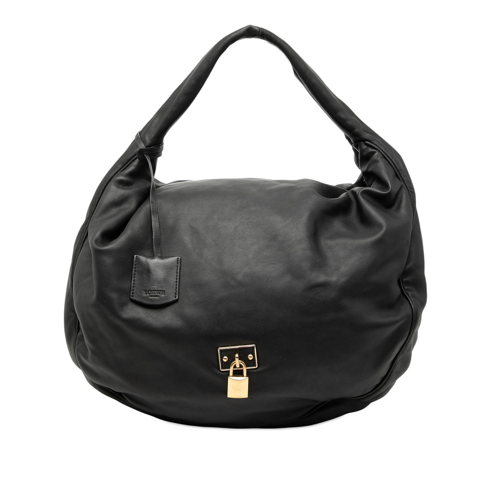 Loewe Calle Hobo Black Leather Shoulder Bag with Padlock Detail (1 of 7)