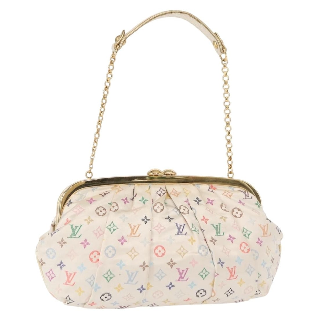 Louis Vuitton M92060 Omoniere White Satin Monogram Canvas Pouch: Louis Vuitton M92060 Omoniere White Satin Monogram Canvas Pouch A Louis Vuitton Omoniere pouch in white, crafted from satin and Monogram canvas. It comes with a dust bag and was made in France. The it