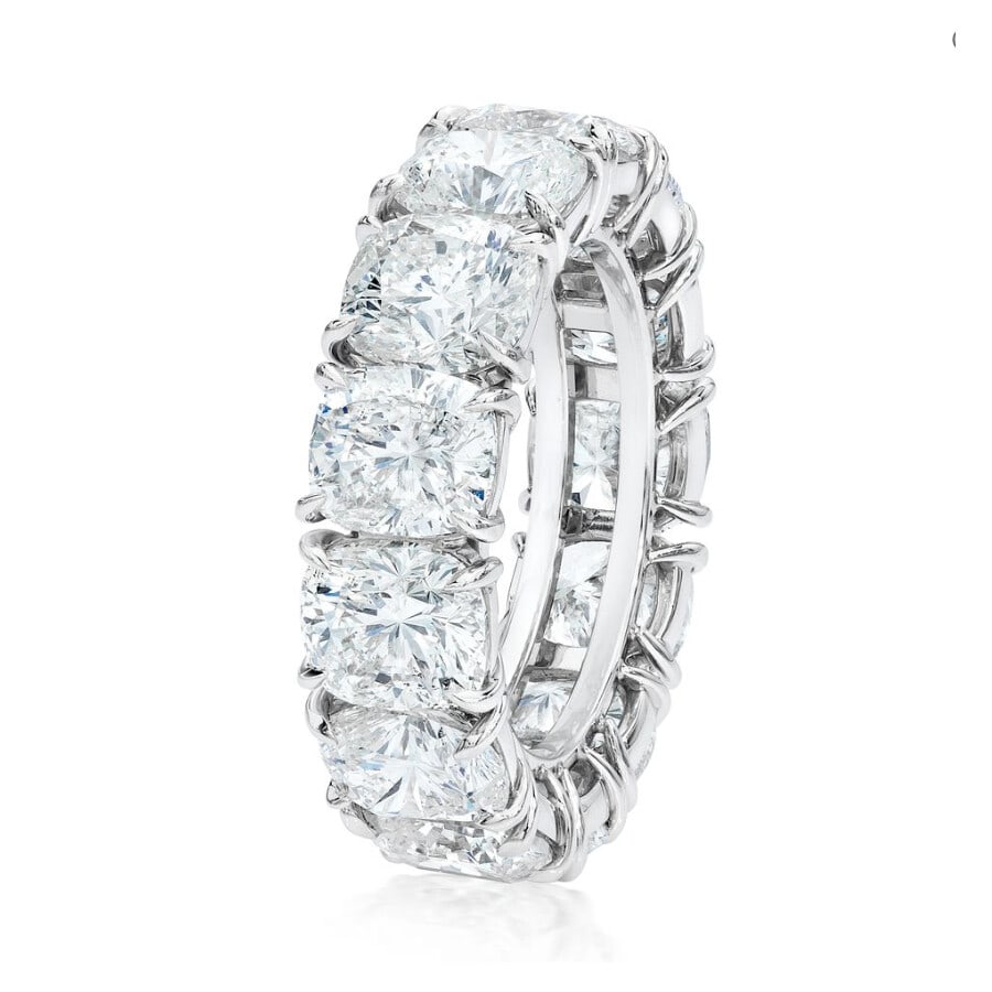 Rachel Koen 9.55ct Platinum Cushion Cut Diamond Eternity Band: Rachel Koen 9.55ct Platinum Cushion Cut Diamond Eternity Band This stunning eternity band features a series of brilliant cushion cut diamonds, totaling 9.55 carats, beautifully set in a sleek platinum