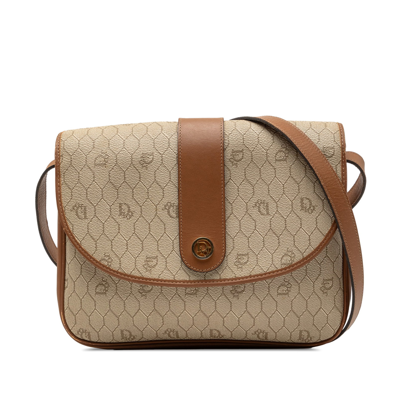 Dior Honeycomb Crossbody Bag in Coated Canvas with Leather Trim: Dior Honeycomb Crossbody Bag in Coated Canvas with Leather Trim This Dior Honeycomb Coated Canvas Crossbody bag is crafted from coated canvas with leather trim and a flat leather strap. It features a 