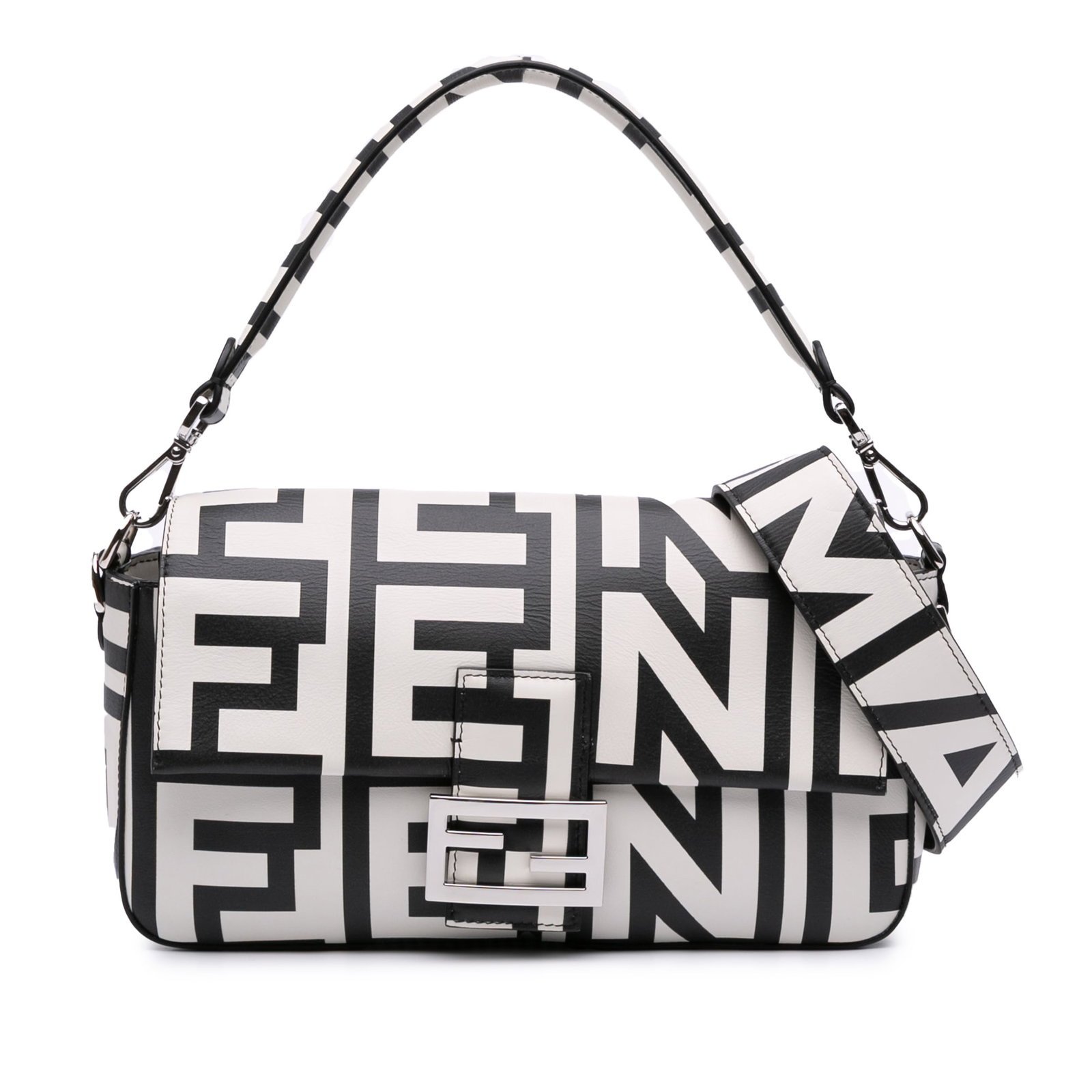 Fendi Marc Jacobs Nappa Vitello King Logo Print Baguette Satchel White Leather Italy (1 of 9)