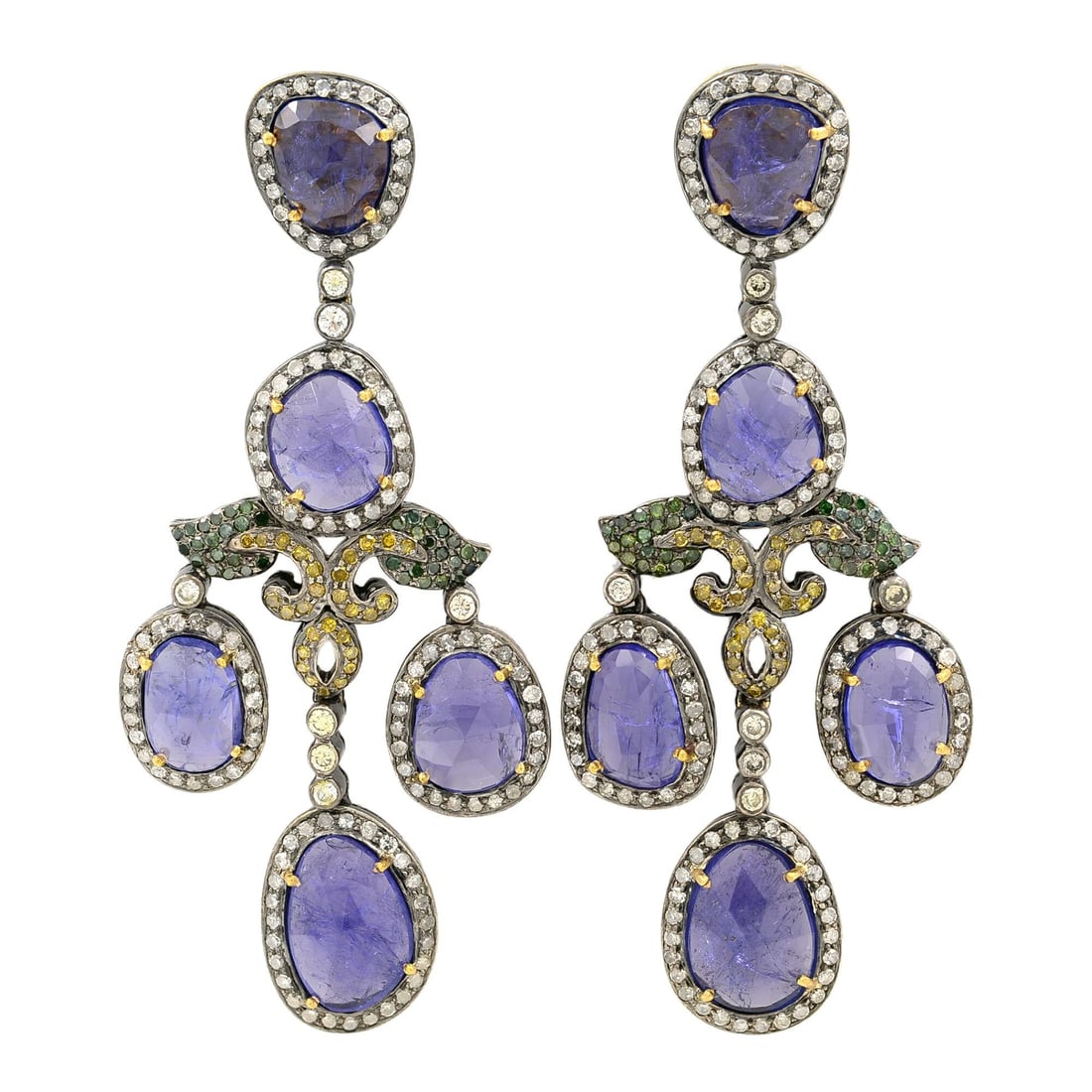 Chan Luu 18K White Gold Tanzanite Diamond Chandelier Earrings 24.68ct (1 of 4)