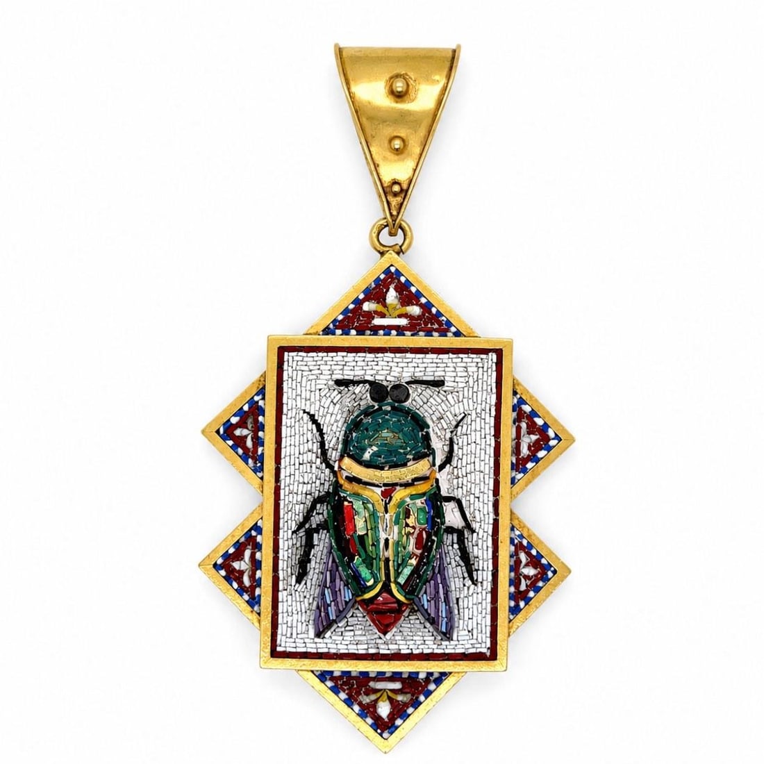 Victorian 18K Yellow Gold Micro Mosaic Pendant Locket 2.5 Inches (1 of 5)