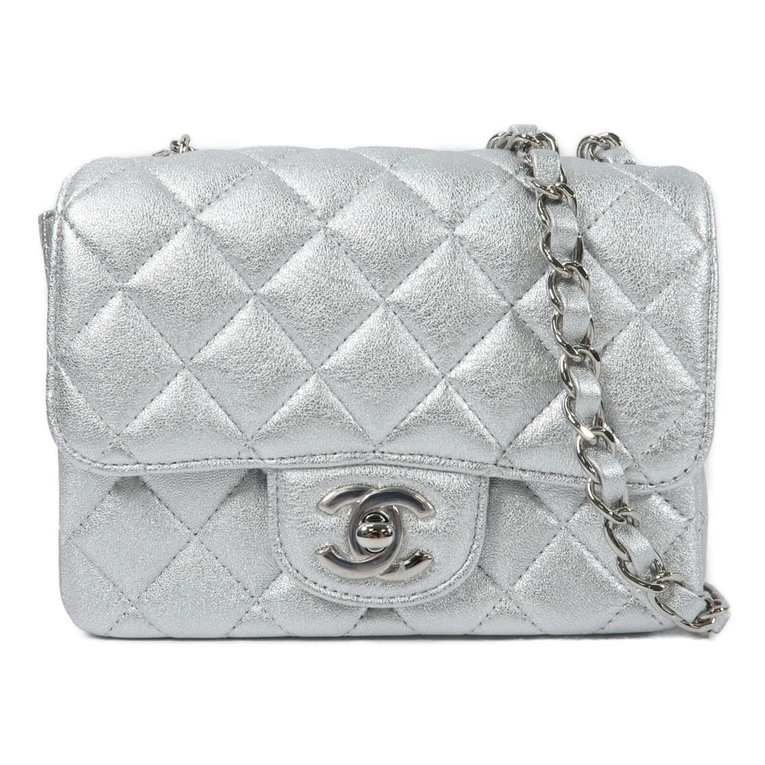 CHANEL A35200 Mini Classic 17 Shoulder Bag Silver Calfskin CC SHW: CHANEL A35200 Mini Classic 17 Shoulder Bag Silver Calfskin CC SHW CHANEL CC SHW Mini Classic 17 Chain Shoulder Bag, model A35200, in silver calfskin (cowhide) leather. This women's shoulder bag is des