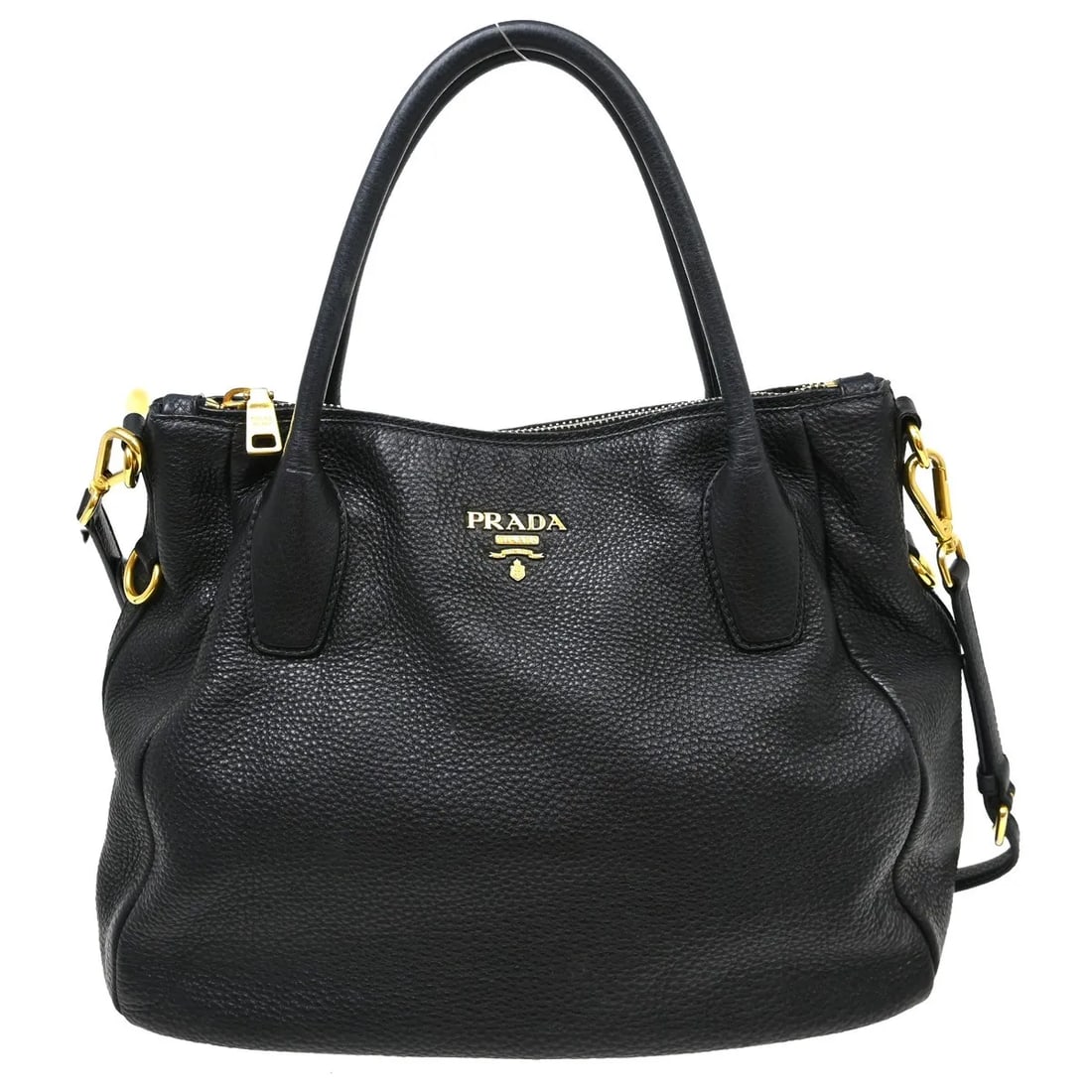 Prada Vintage black leather handbag 34cm x 30cm x 14cm: Prada Vintage black leather handbag 34cm x 30cm x 14cm This Prada vintage handbag is crafted from black leather and features a classic silhouette. Designed for women, it showcases Italian craftsmanshi