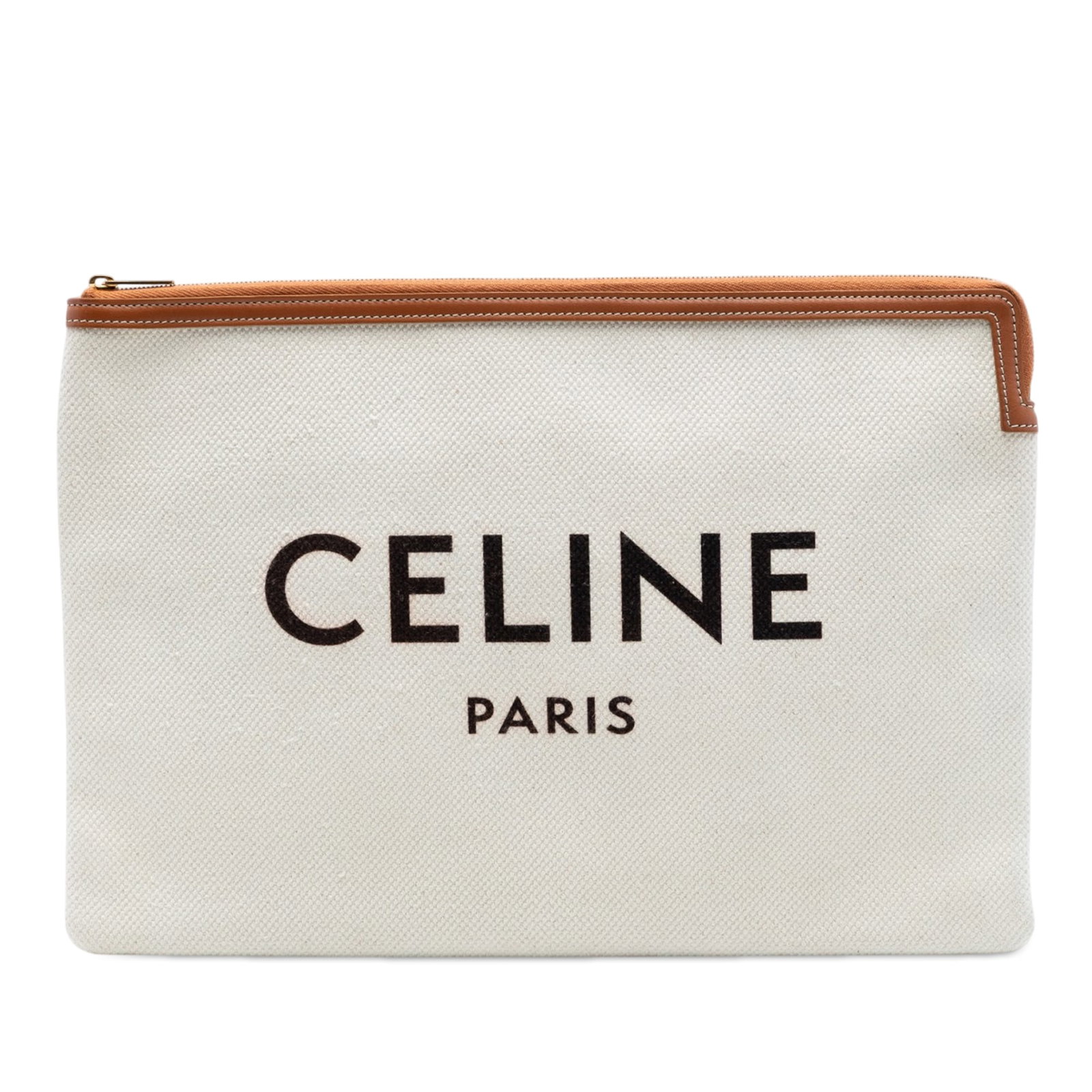 Celine Logo Canvas Clutch Bag with Leather Trim (1 of 6)