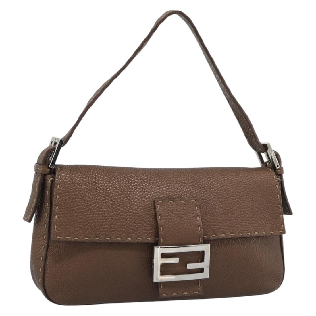 Leather shoulder bag FENDI Celeria Mamma Baguette brown with dust bag: Leather shoulder bag FENDI Celeria Mamma Baguette brown with dust bag A Fendi Celeria Mamma Baguette shoulder bag in brown leather with silver-tone hardware. It comes with a dust bag and was made in I