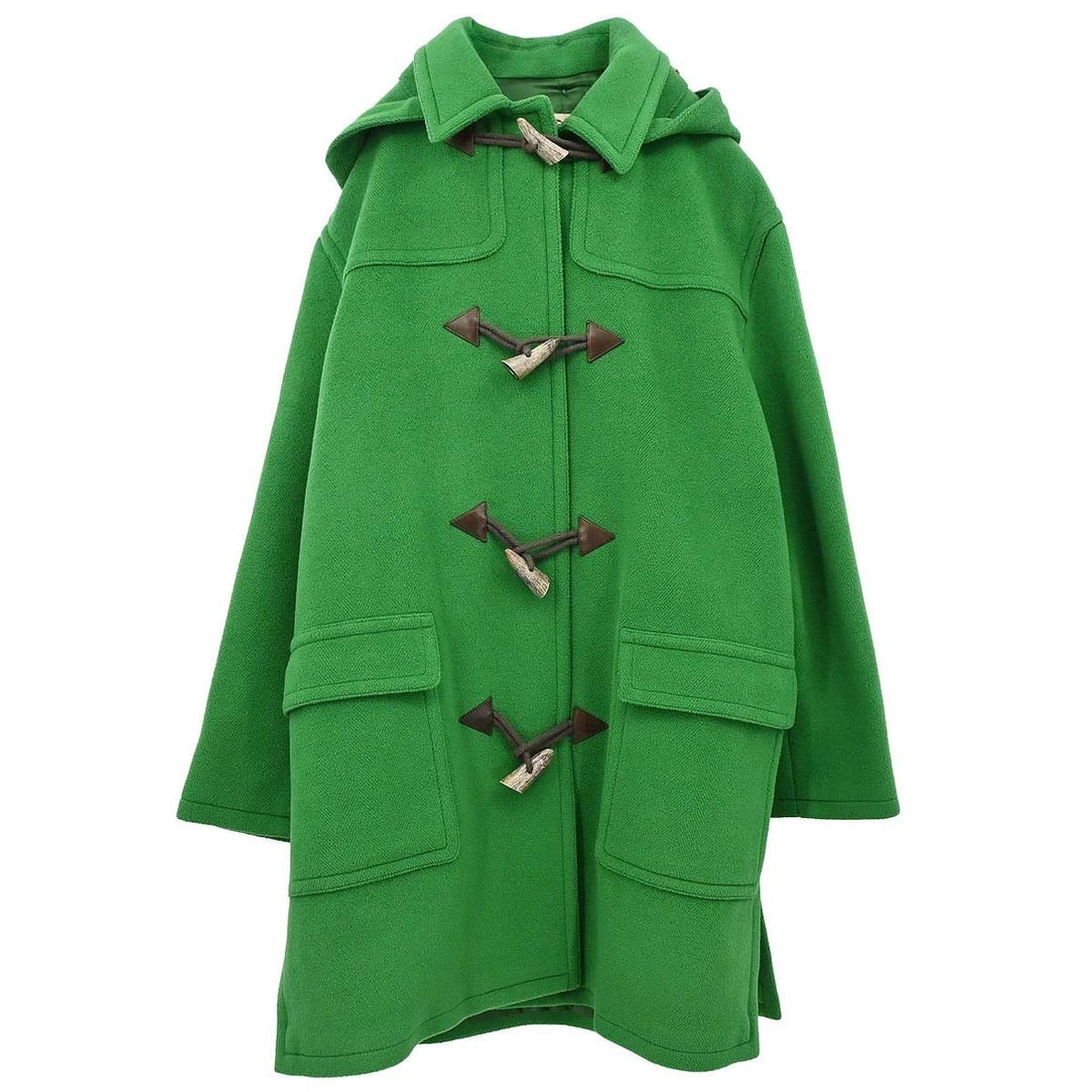 Hermes green wool hooded overcoat women size 52 France (1 of 18)