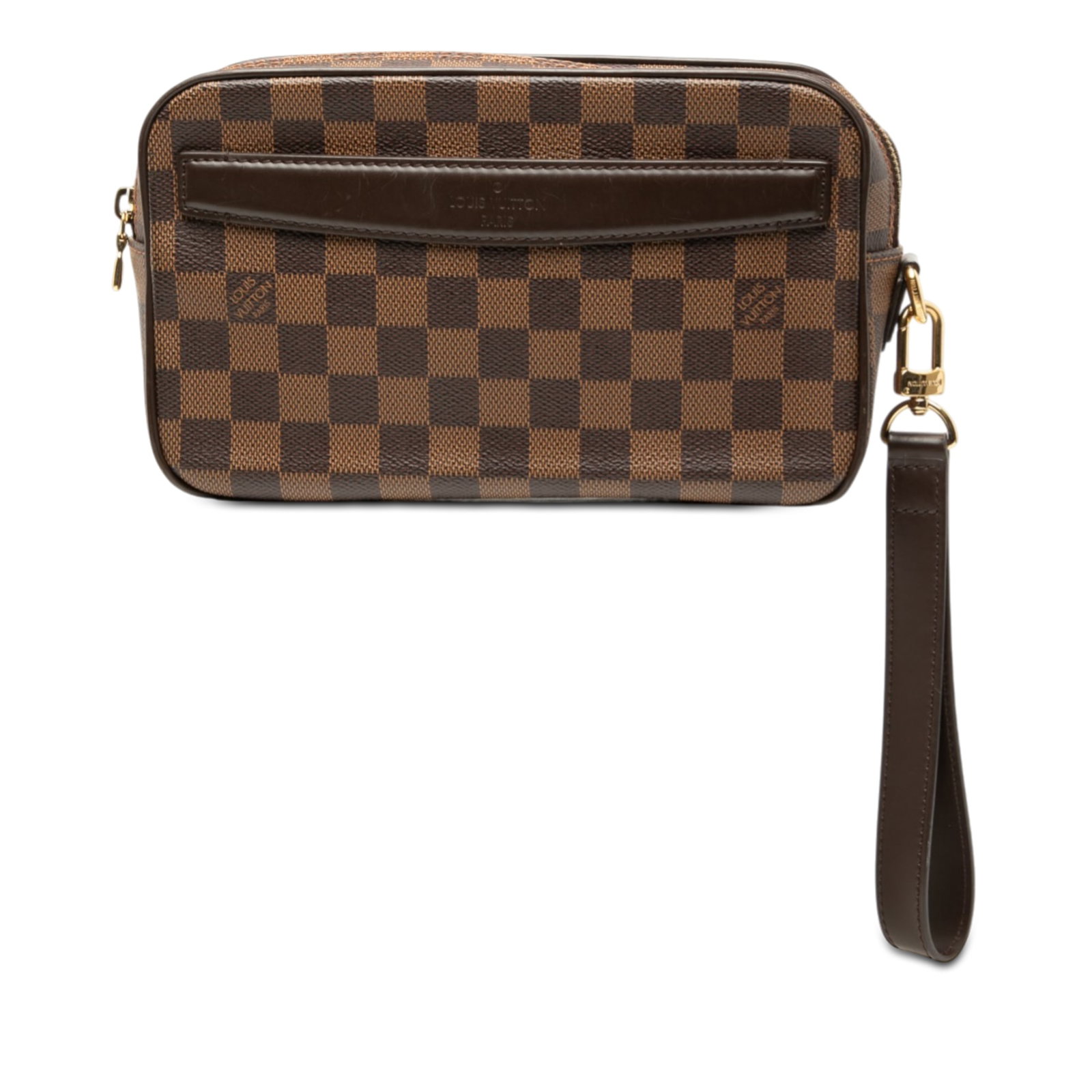 Louis Vuitton Damier Ebene Brown Canvas Wristlet with Leather Trim (1 of 7)