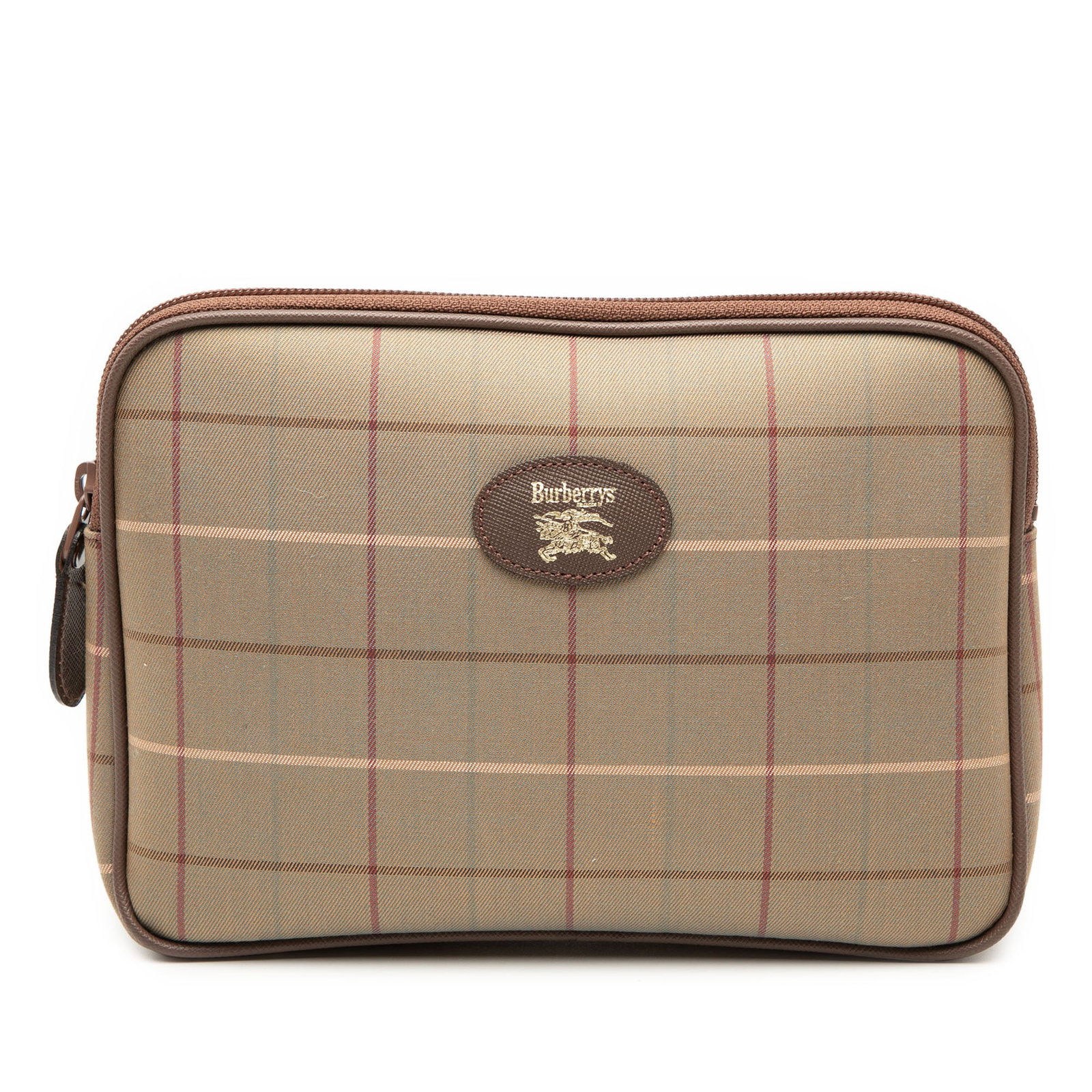 Burberry vintage check canvas clutch bag with leather trim (1 of 6)