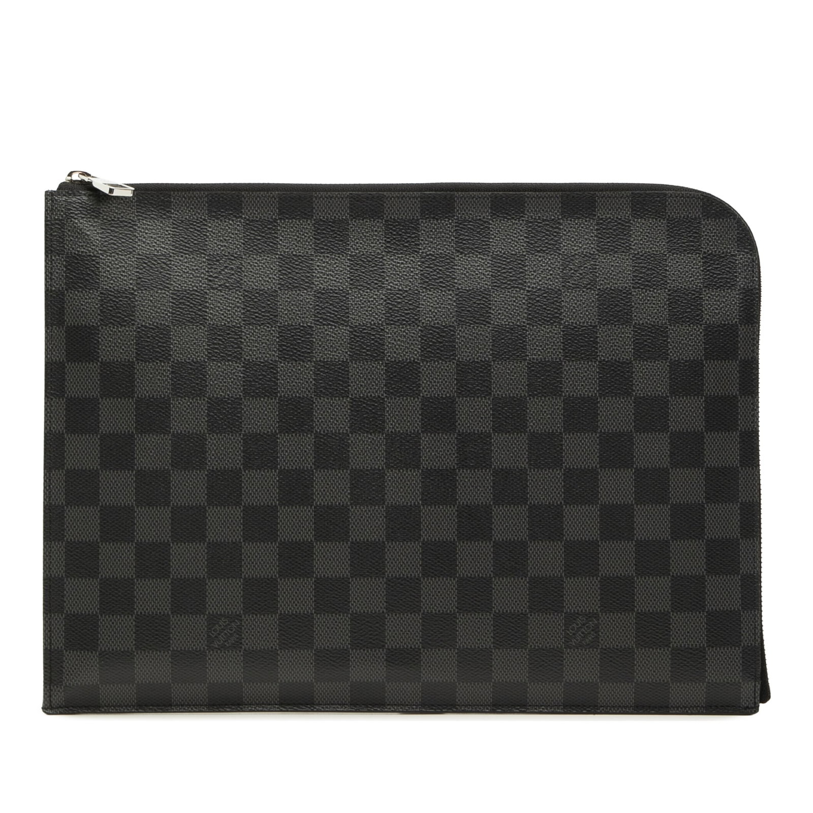 Louis Vuitton Damier Graphite Zip Clutch with Slip Pocket: Louis Vuitton Damier Graphite Zip Clutch with Slip Pocket This Louis Vuitton Damier Graphite Pochette Jour GM clutch bag is crafted from the brand's signature Damier Graphite canvas in black. It featu