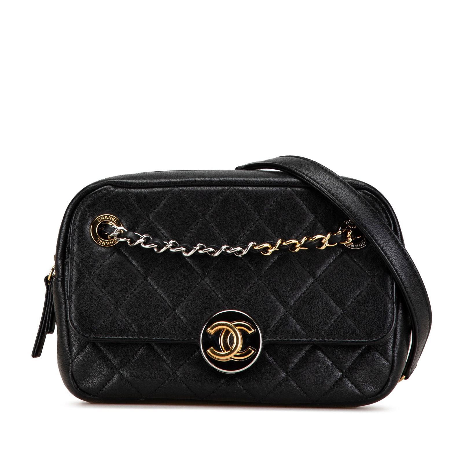 Chanel Black Quilted Lambskin Leather Crossbody Camera Bag with Chain Strap (1 of 8)