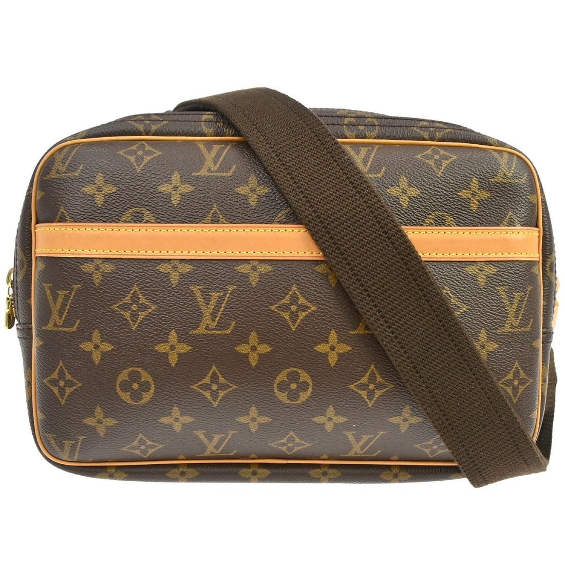 Louis Vuitton Reporter PM Monogram Crossbody Bag M45254: Louis Vuitton Reporter PM Monogram Crossbody Bag M45254 Vintage Louis Vuitton Reporter PM shoulder bag in brown Monogram canvas with leather trim. This small bag features a zip closure, adjustable cro