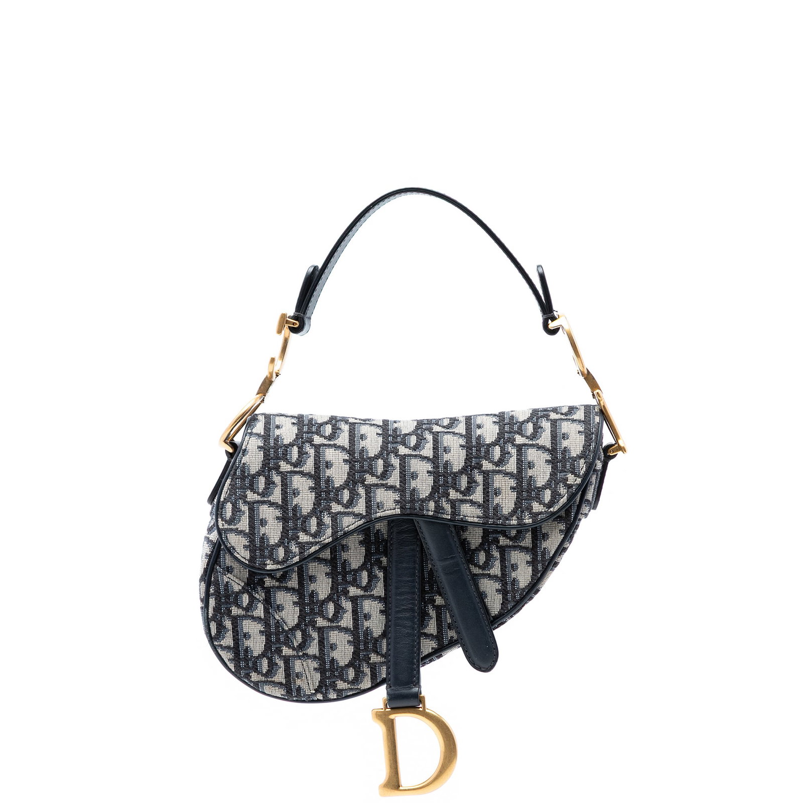 Dior Blue Mini Oblique Saddle Bag Canvas: Dior Blue Mini Oblique Saddle Bag Canvas This Dior Mini Oblique Canvas Saddle Bag features a distinctive canvas body with the iconic Saddle silhouette. It is designed with a flat leather handle, a fla