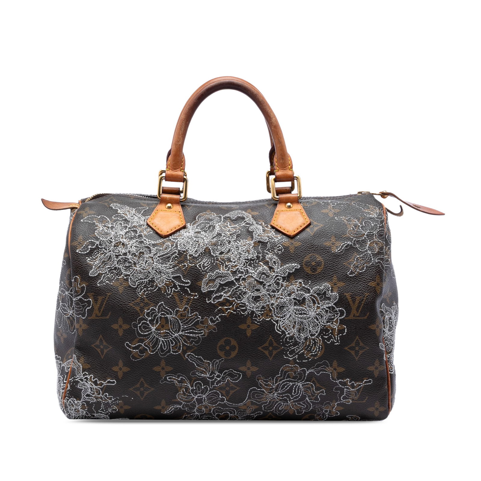 Louis Vuitton Monogram Dentelle Speedy 30 handbag: Louis Vuitton Monogram Dentelle Speedy 30 handbag Louis Vuitton Monogram Dentelle Speedy 30 handbag with a monogram canvas body, vachetta leather trim, floral details, rolled vachetta leather handles,