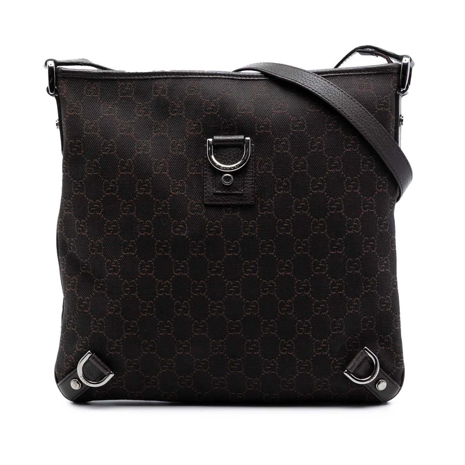 Gucci Abbey D Ring GG Denim Crossbody Bag: Gucci Abbey D Ring GG Denim Crossbody Bag This Gucci GG Denim Abbey D Ring Crossbody bag features a canvas body with leather trim, a flat leather strap, a top zip closure, and an interior zip pocket. 
