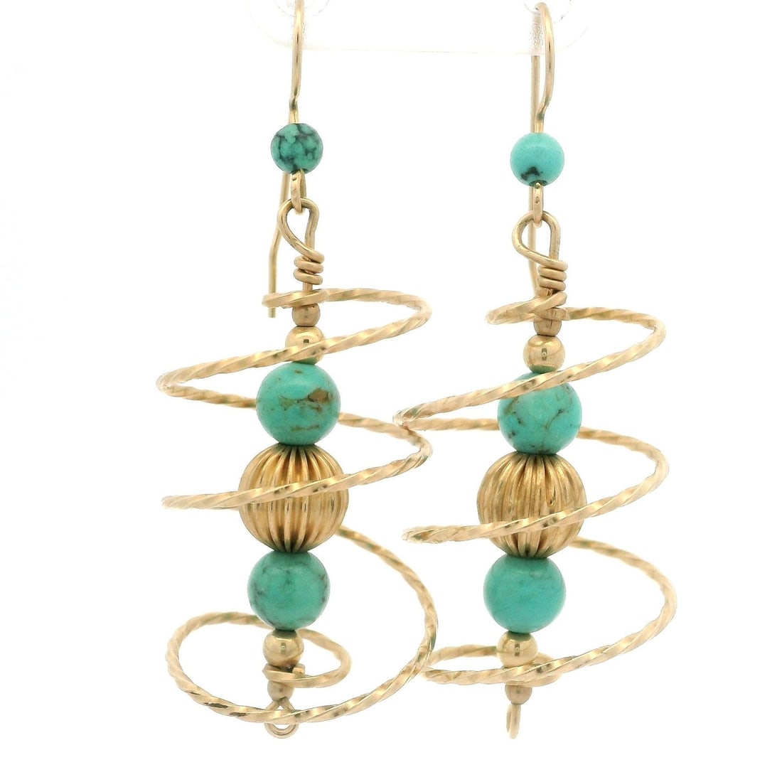 Vintage 10K Yellow Gold Turquoise Dangle Drop Hook Earrings (1 of 12)