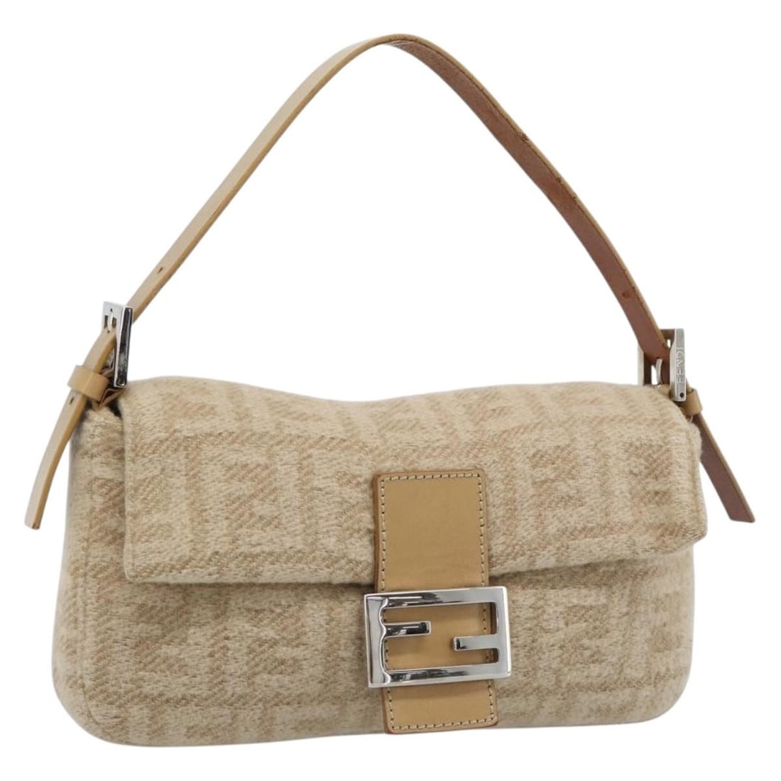 FENDI Mamma Baguette Zucca Canvas Shoulder Bag Beige Silver (1 of 18)