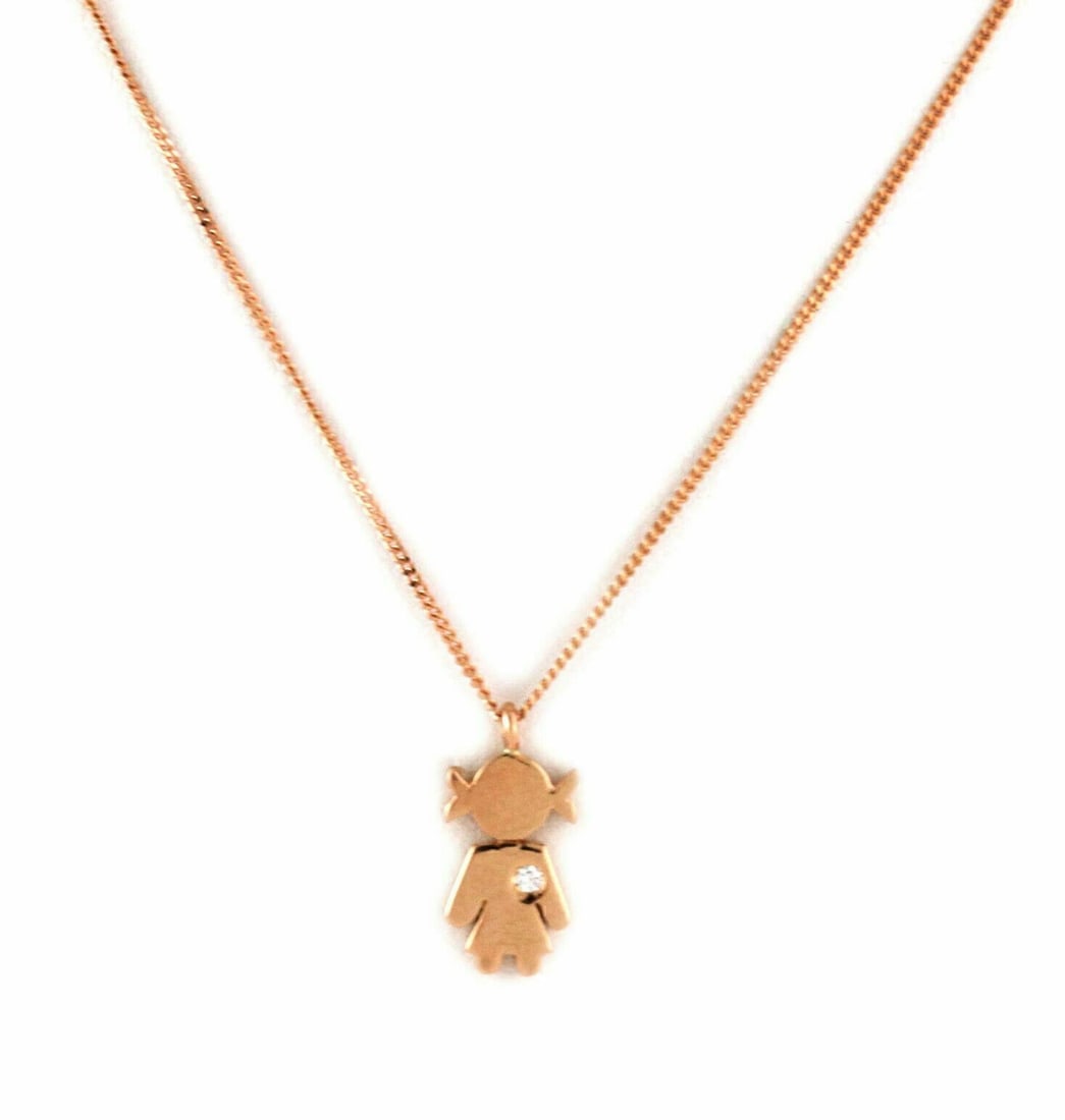 Crivelli Bimba Girl Easy 18k Rose Gold Diamond Pendant Necklace: Crivelli Bimba Girl Easy 18k Rose Gold Diamond Pendant Necklace Crivelli Bimba Girl Easy pendant necklace in 18k rose gold, featuring a delicate girl silhouette accented with a natural diamond totalin