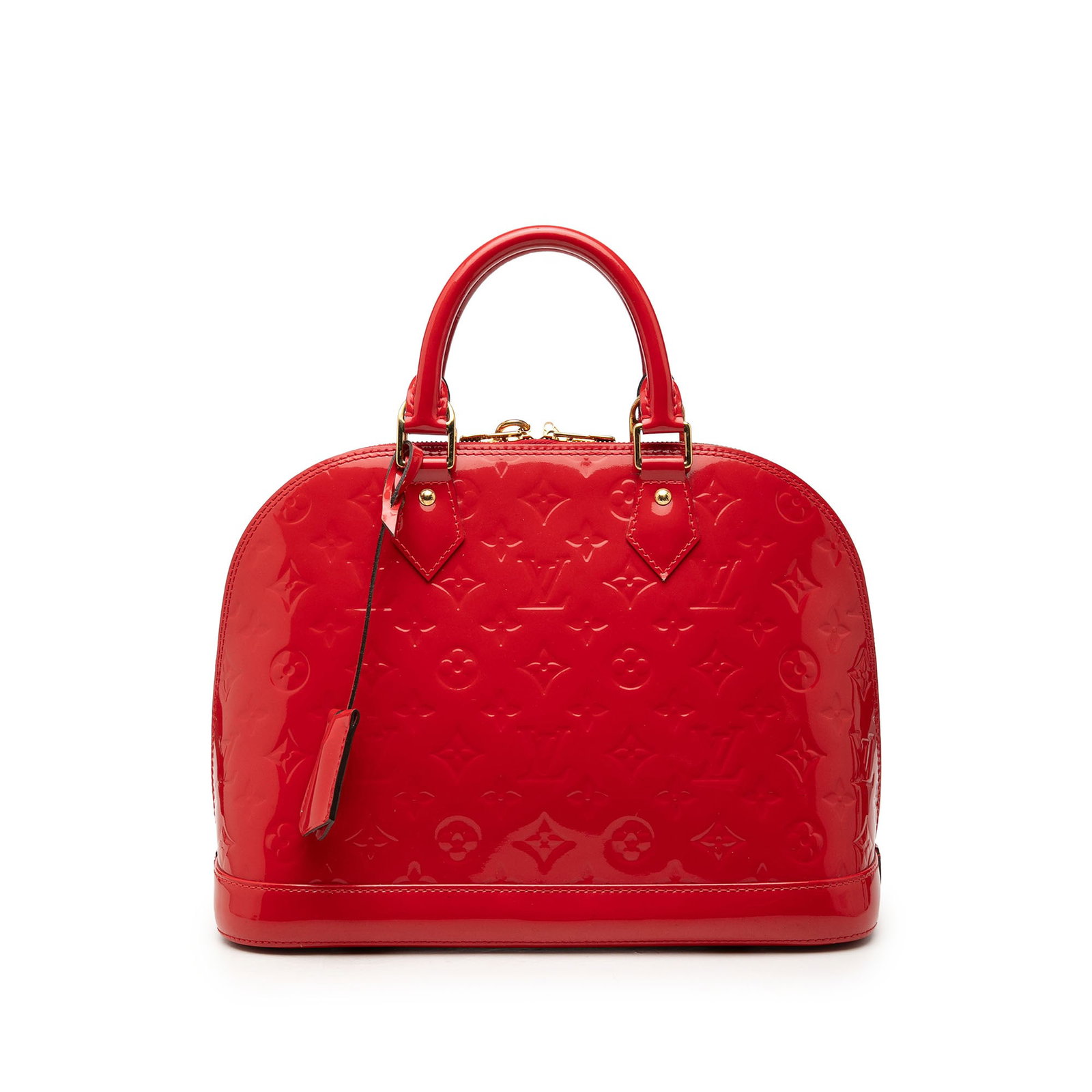 Louis Vuitton Alma PM Monogram Vernis Red Leather Handbag: Louis Vuitton Alma PM Monogram Vernis Red Leather Handbag Louis Vuitton Monogram Vernis Alma PM handbag crafted in red leather with the signature Monogram Vernis finish. This structured bag features r