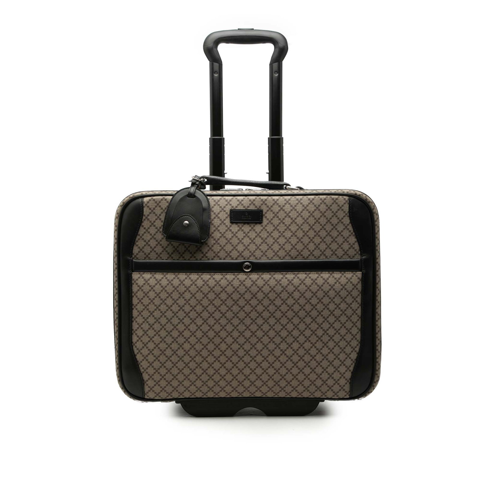 Gucci Diamante beige canvas carry on trolley luggage: Gucci Diamante beige canvas carry on trolley luggage This Gucci Diamante Coated Canvas Carry On Trolley is crafted from coated canvas with leather trim, featuring a leather top handle, retractable han