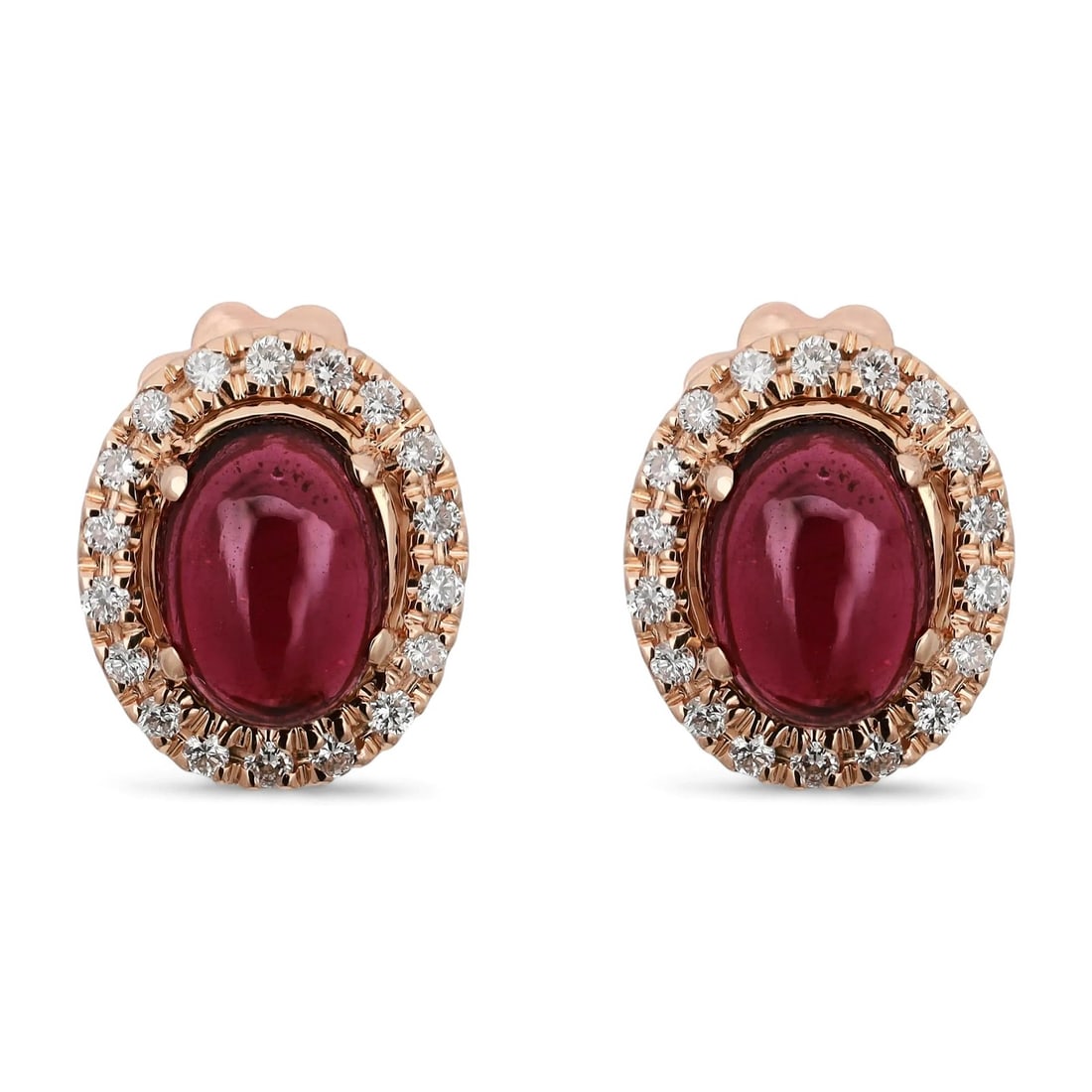 Salvini 18k Rose Gold Stud Earrings With Cabochon Ruby and Diamond Halo (1 of 5)