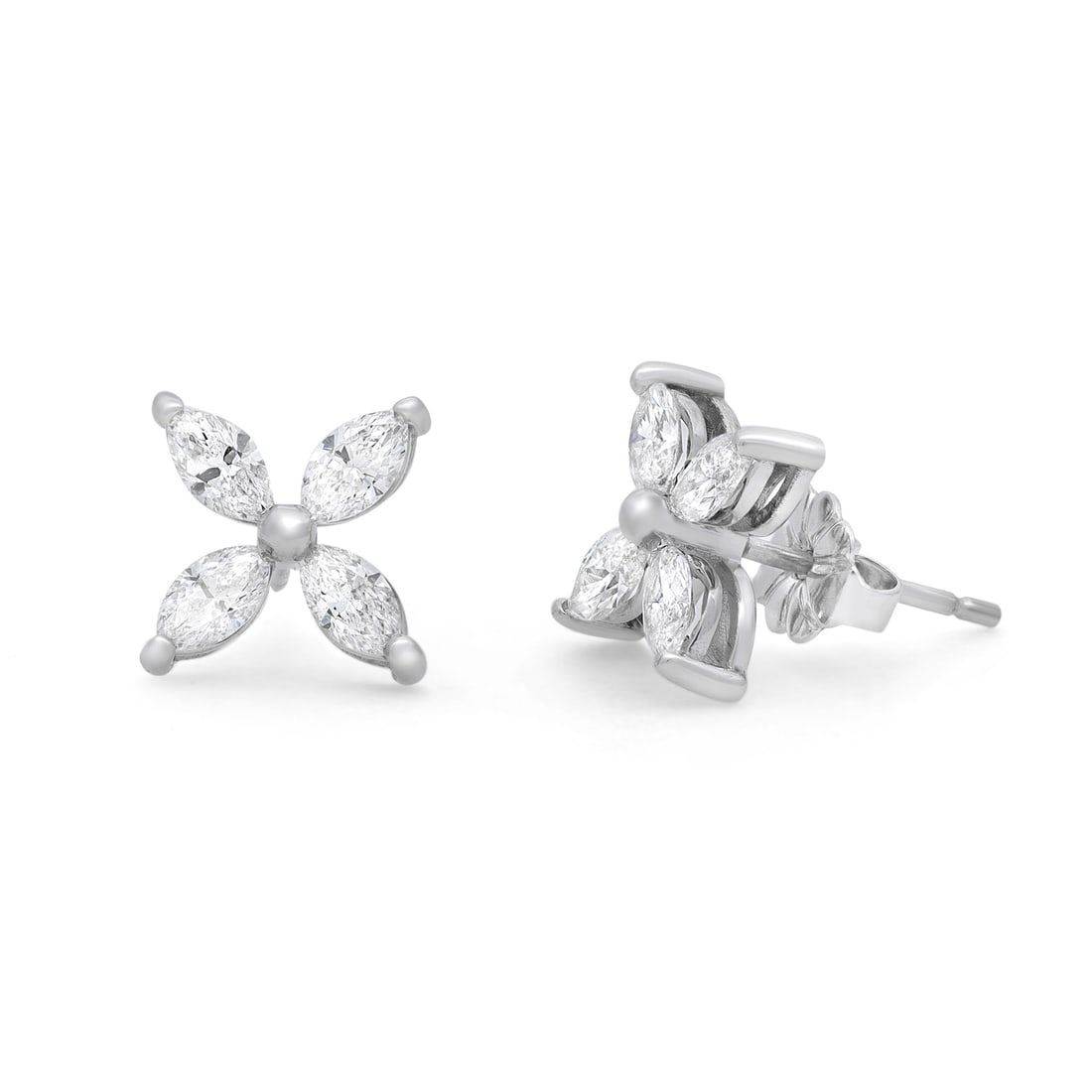 Rachel Koen 1.11Cttw Marquise Diamond Floral Stud Earrings 18K White Gold (1 of 4)