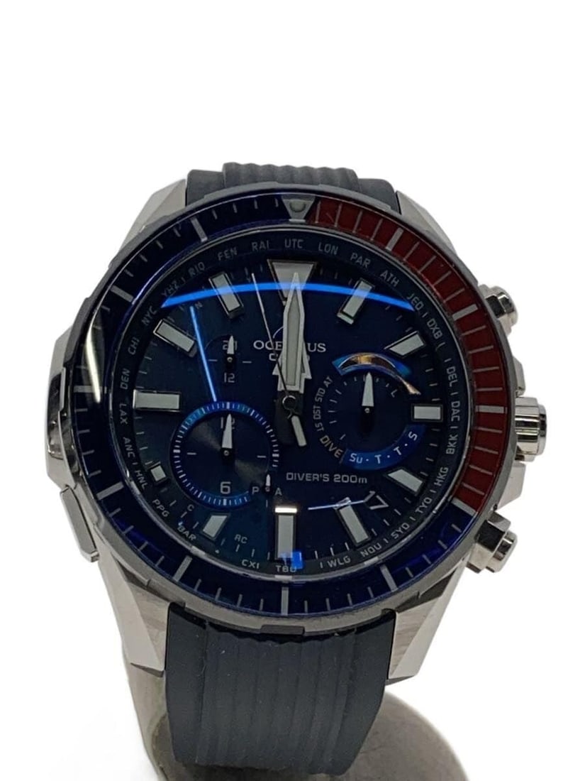 Casio Oceanus Navy Rubber Wristwatch OCW-P2000: Casio Oceanus Navy Rubber Wristwatch OCW-P2000 This CASIO OCEANUS OCW-P2000 men's wristwatch features a navy rubber band and case, offering a sporty and durable design. Made in Japan, the watch shows 