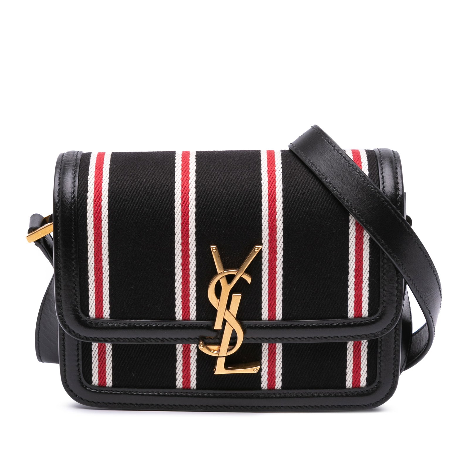 Saint Laurent Small Canvas Striped Solferino Satchel Black Italy (1 of 7)