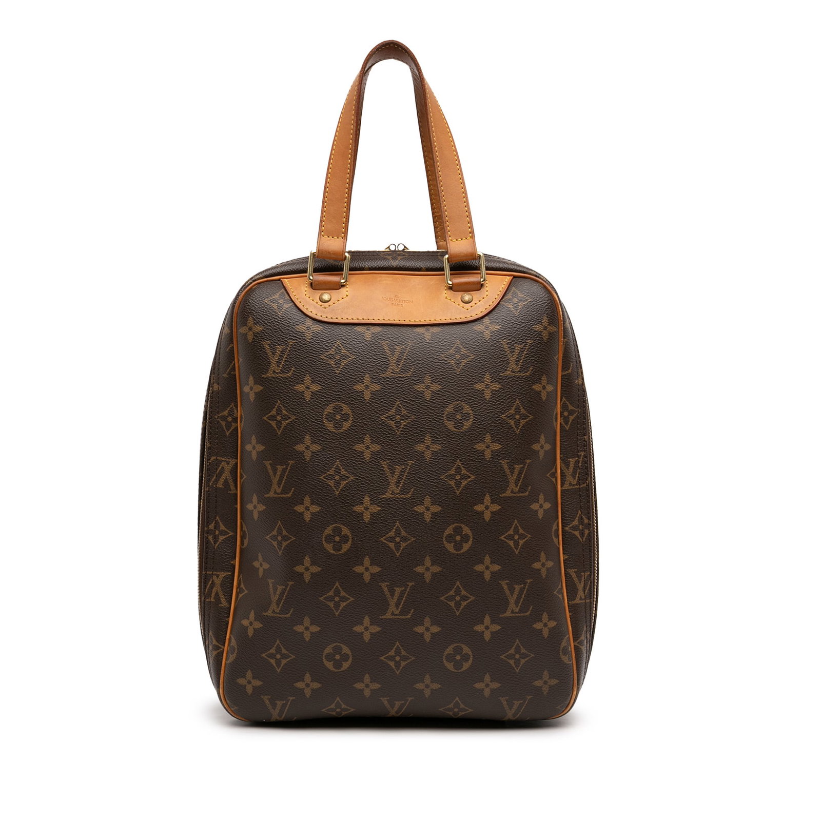 Monogram Canvas Excursion Bag with Vachetta Leather Trim by Louis Vuitton: Monogram Canvas Excursion Bag with Vachetta Leather Trim by Louis Vuitton The Louis Vuitton Monogram Excursion is a classic bag featuring a monogram canvas body with vachetta leather trim and flat vac
