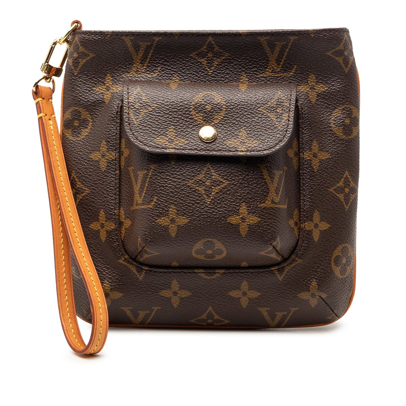 Louis Vuitton Partition Monogram Canvas Wristlet Clutch Bag: Louis Vuitton Partition Monogram Canvas Wristlet Clutch Bag This Louis Vuitton Monogram Partition clutch bag features the brand's signature monogram canvas with a flat vachetta leather wrist strap. It