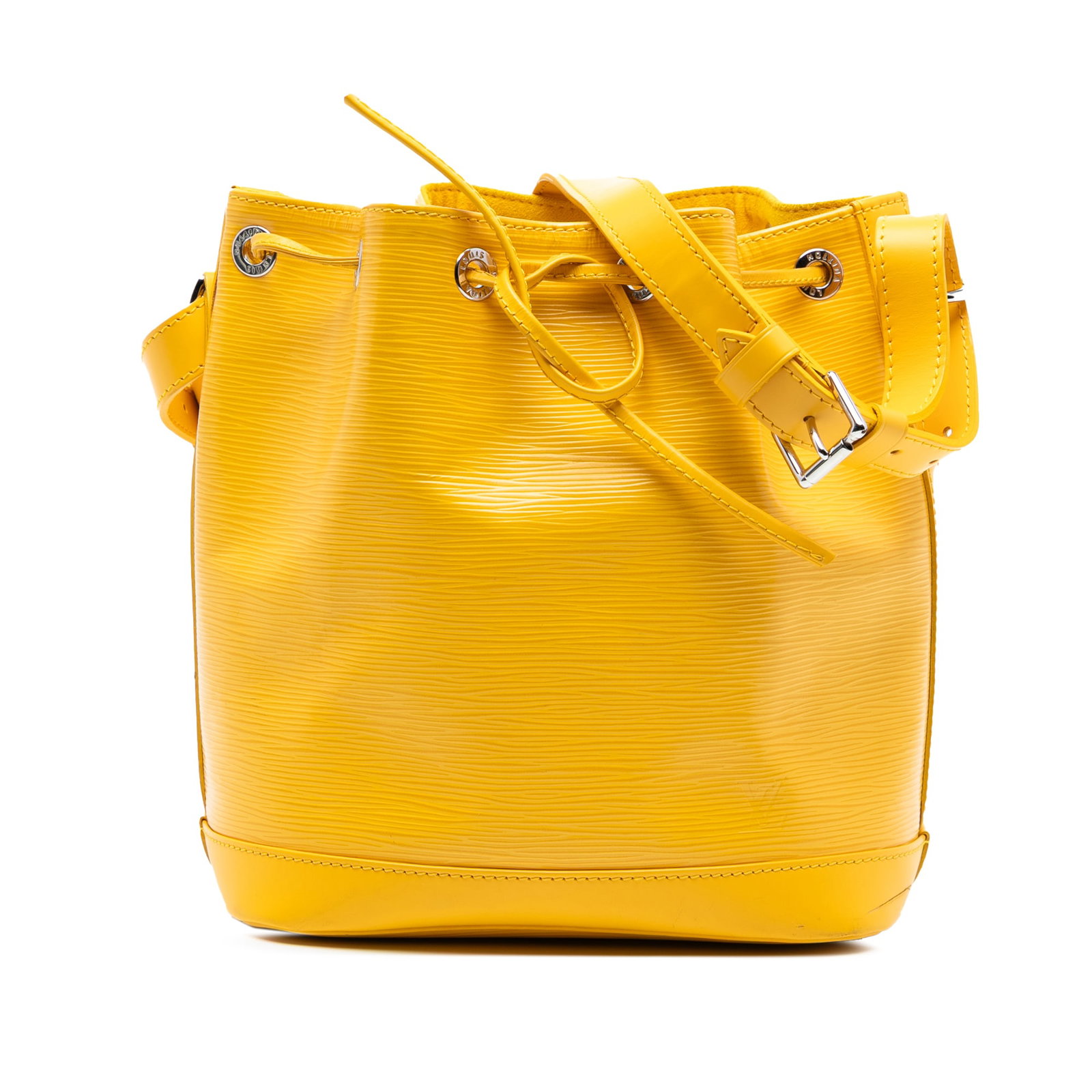 Louis Vuitton Epi Leather Noe BB Yellow Drawstring Shoulder Bag: Louis Vuitton Epi Leather Noe BB Yellow Drawstring Shoulder Bag The Louis Vuitton Epi Noe BB is crafted from durable epi leather in a vibrant yellow hue. It features an adjustable shoulder strap, a dr