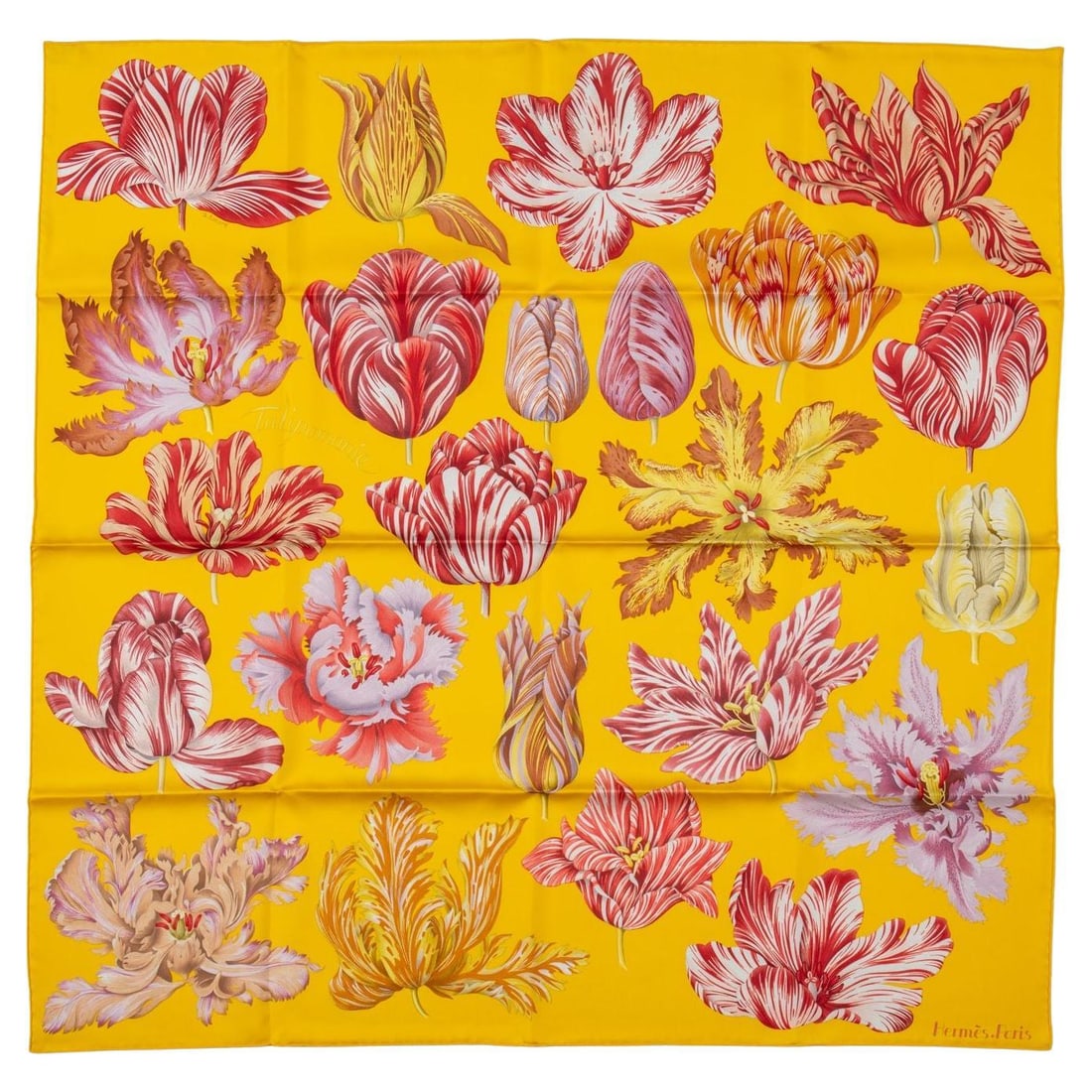 Yellow Floral Silk Scarf by Hermes with Box (1 of 6)