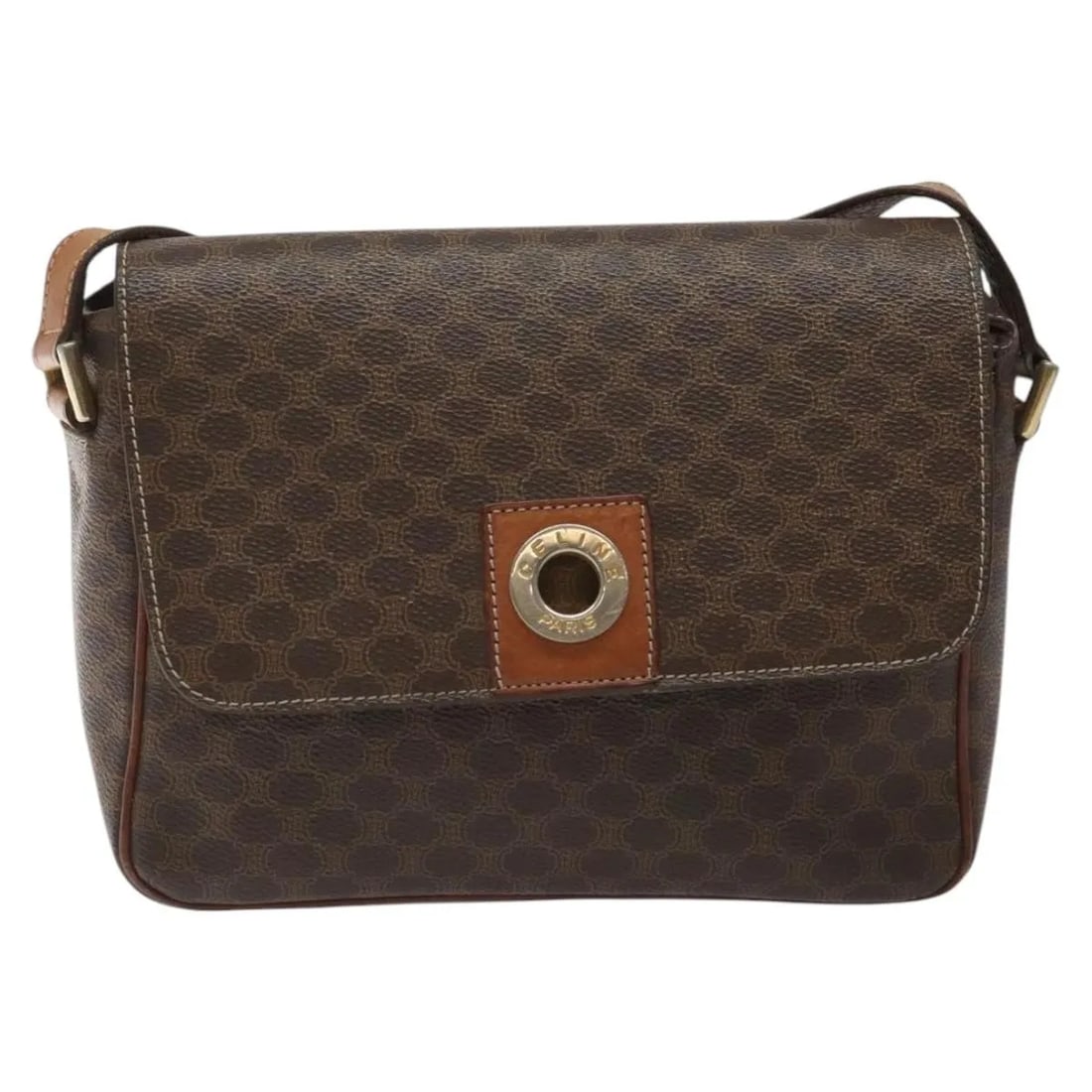 Macadam Shoulder Purse by Celine in Brown Canvas: Macadam Shoulder Purse by Celine in Brown Canvas This Celine Macadam shoulder bag is crafted from brown canvas and features a classic design tailored for women. The bag was made in Italy and includes 